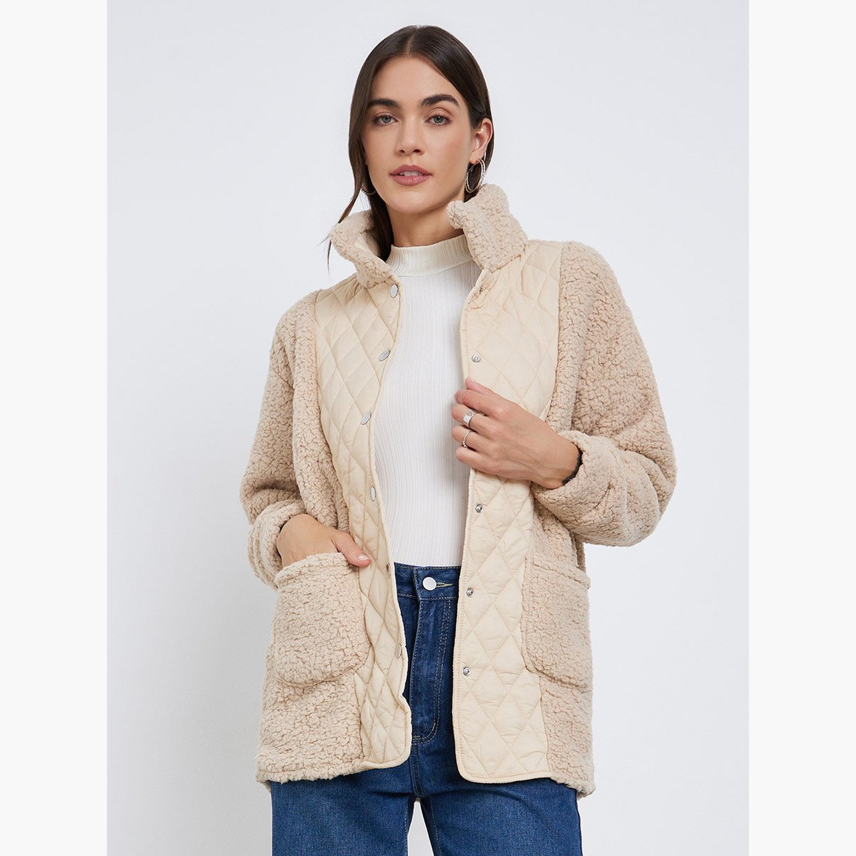 Styli Cream Faux Fur Quilted Jacket-women-winterwear-coatsandjackets-jackets-image-1