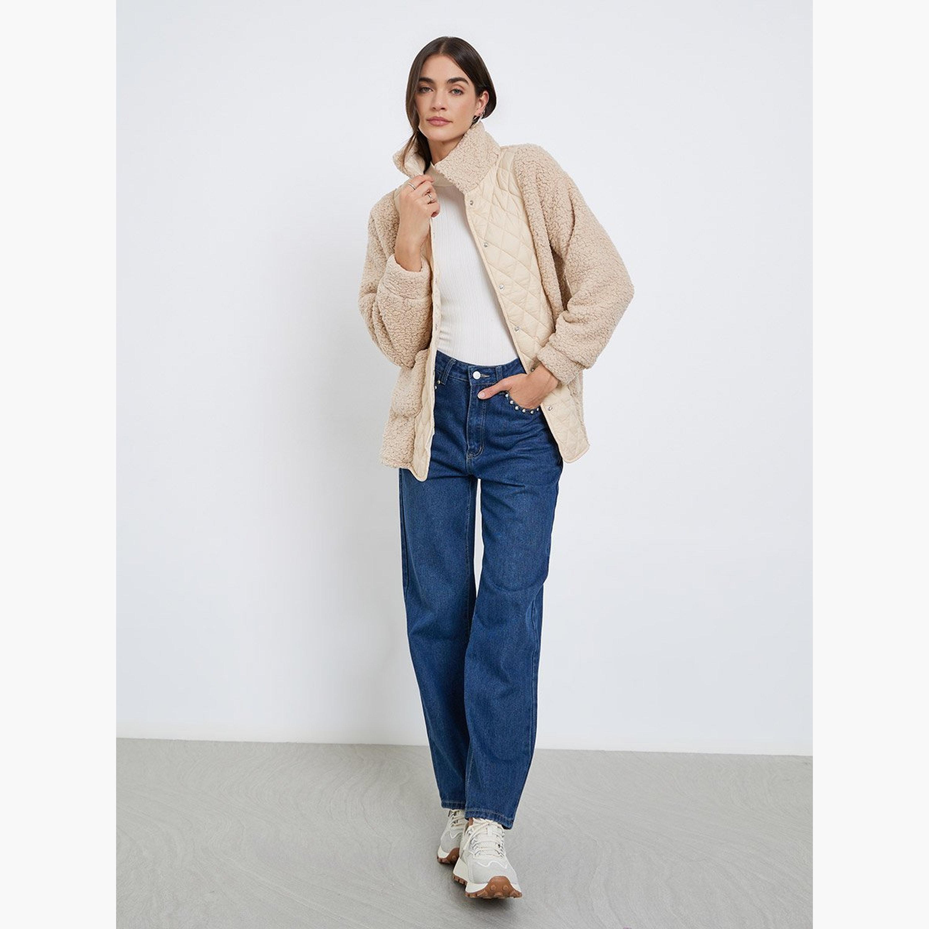 Styli Cream Faux Fur Quilted Jacket-women-winterwear-coatsandjackets-jackets-image-2