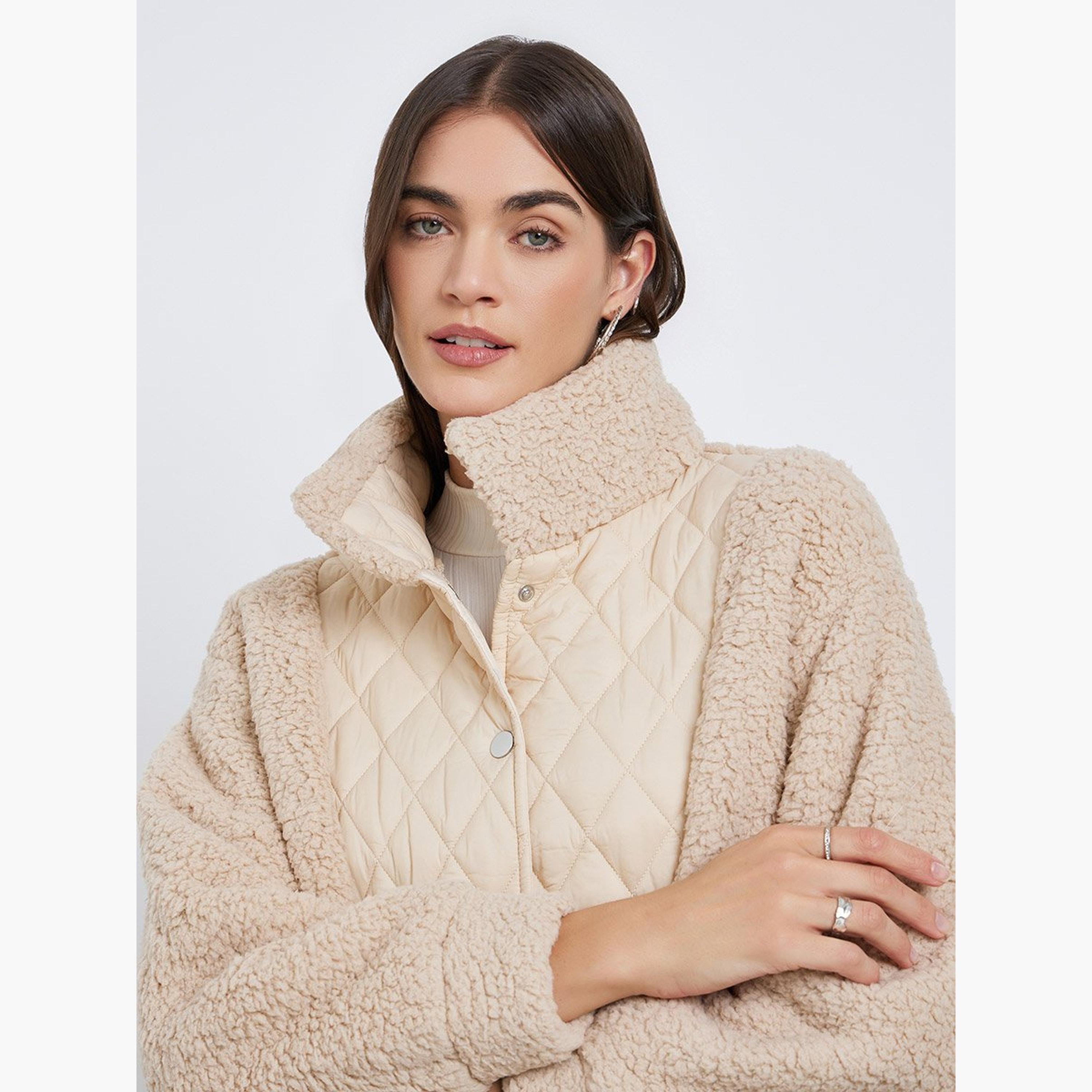 Styli Cream Faux Fur Quilted Jacket-women-winterwear-coatsandjackets-jackets-image-3