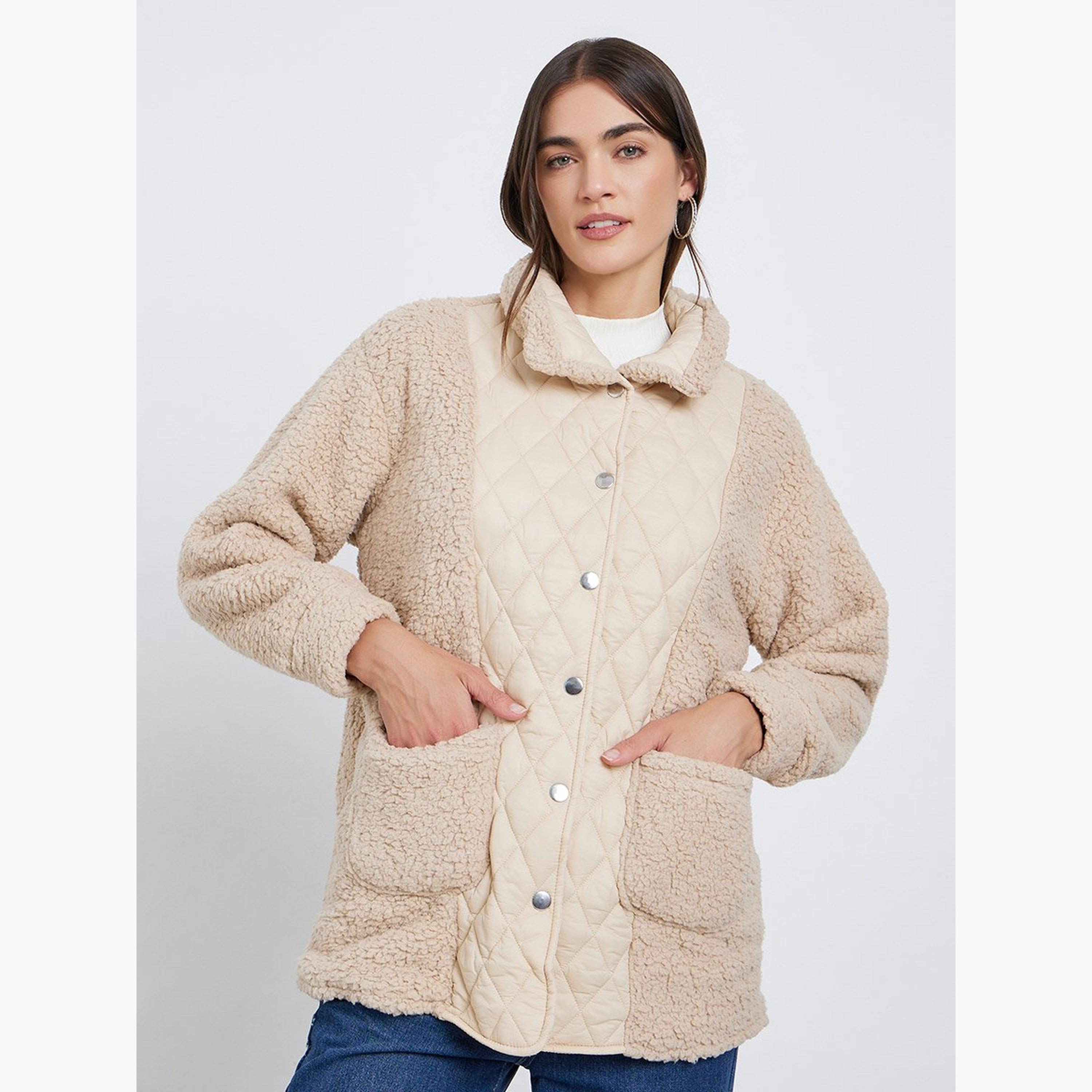 Styli Cream Faux Fur Quilted Jacket-women-winterwear-coatsandjackets-jackets-image-4