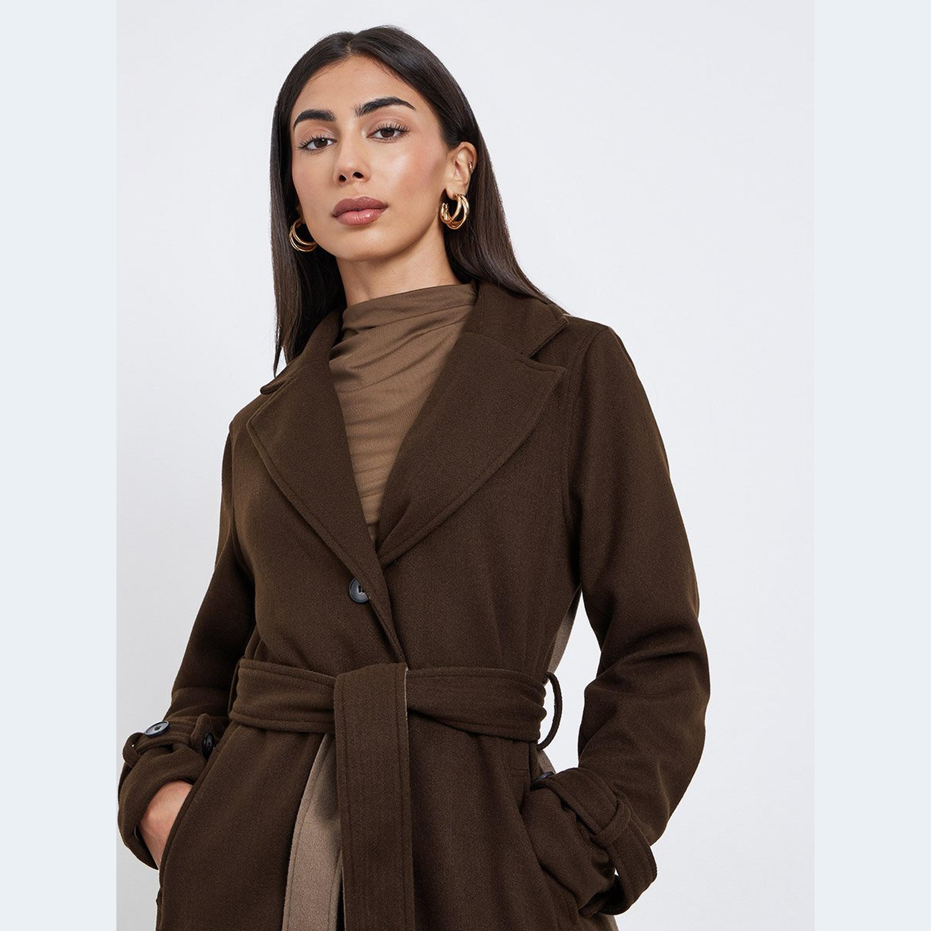 Styli Contrast Back Panel Wool Like Belted Coat-women-clothing-coatsandjackets-coats-image-3
