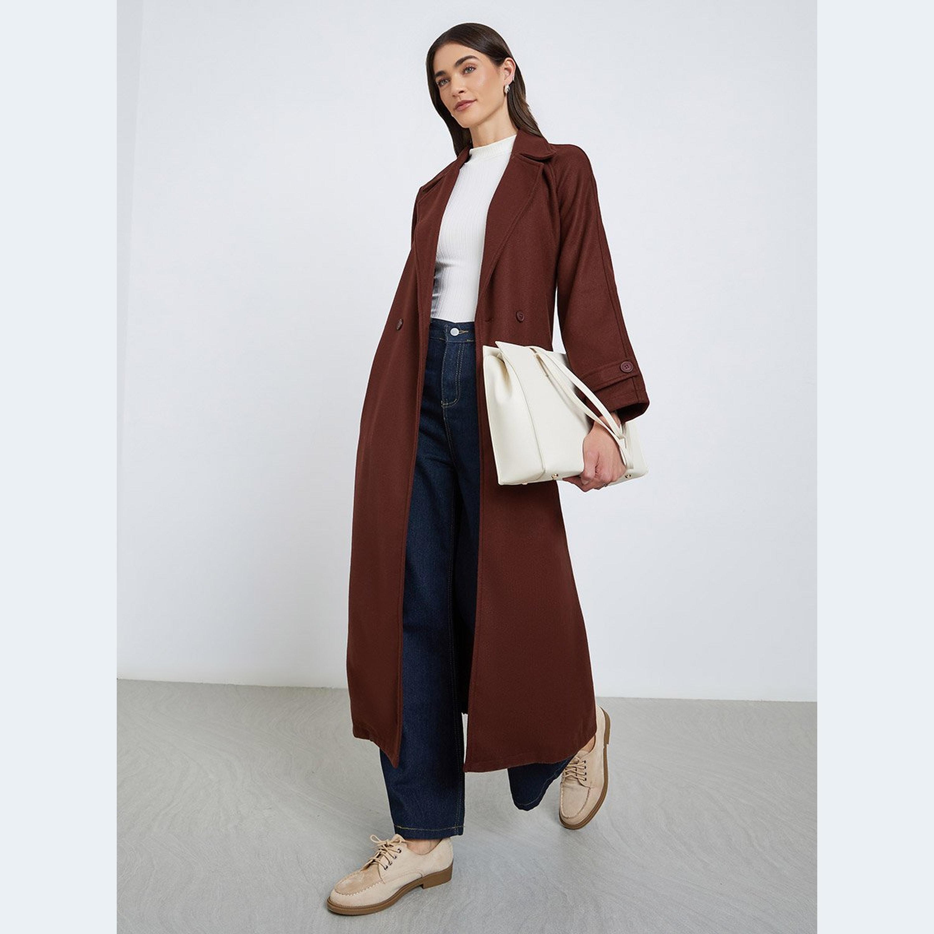 Styli Women Rust Regular Fit Maxi Coat-women-clothing-coatsandjackets-coats-image-1