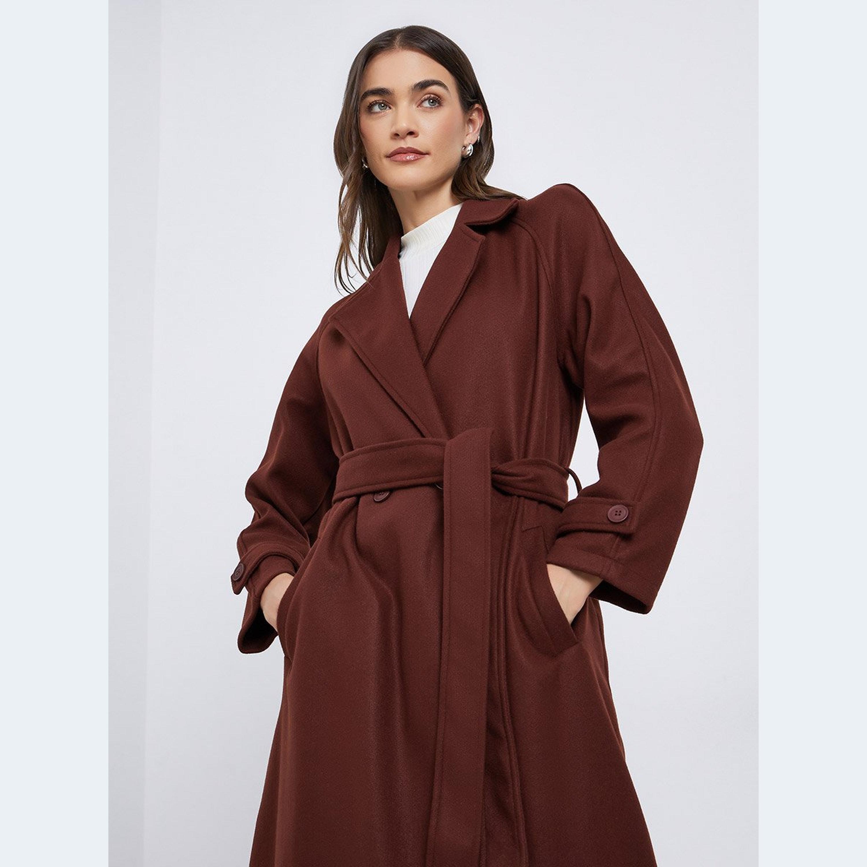 Styli Women Rust Regular Fit Maxi Coat-women-clothing-coatsandjackets-coats-image-2