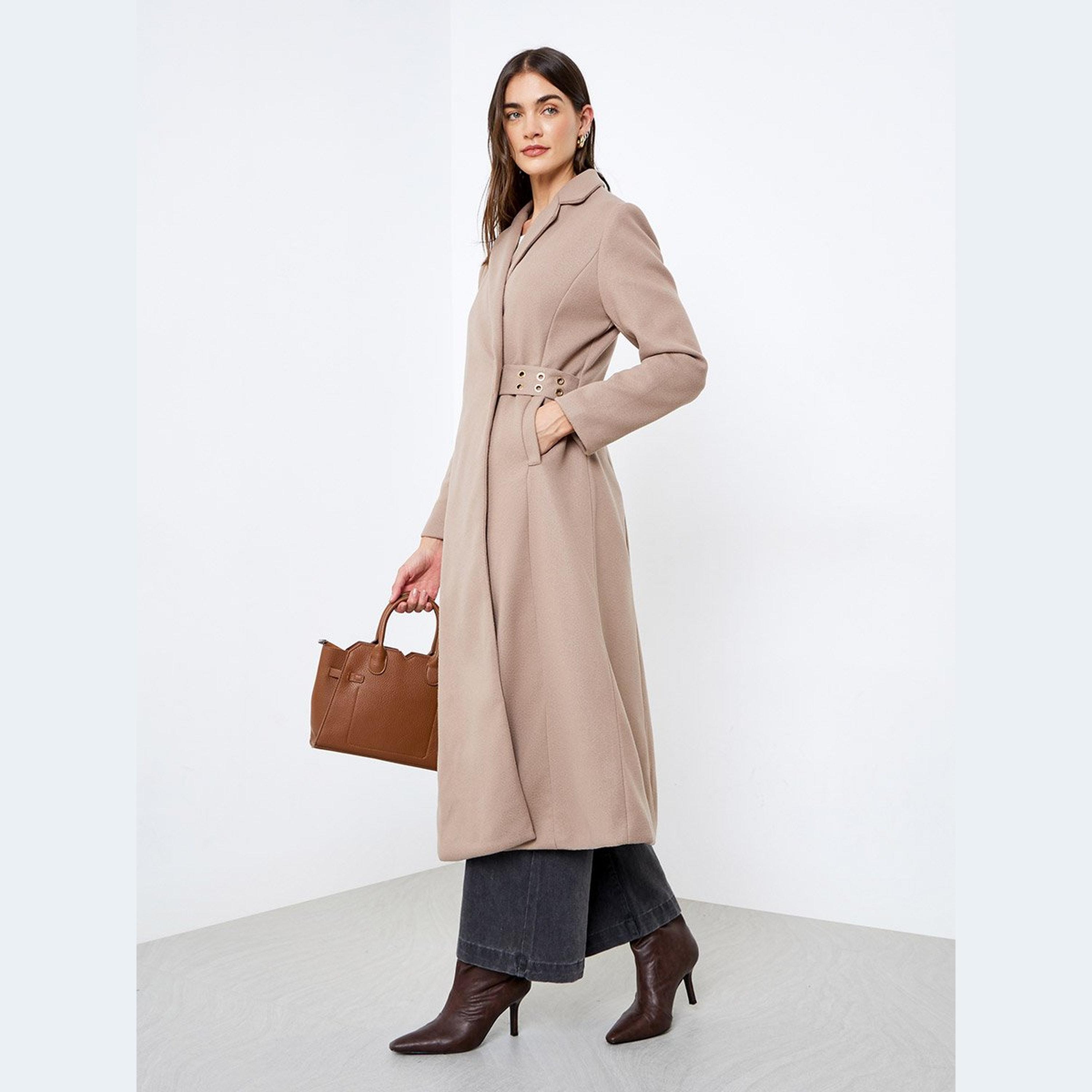 ستايلي - معطف صوف بيج بقصّة عادية مع حزام-women-clothing-coatsandjackets-coats-image-1