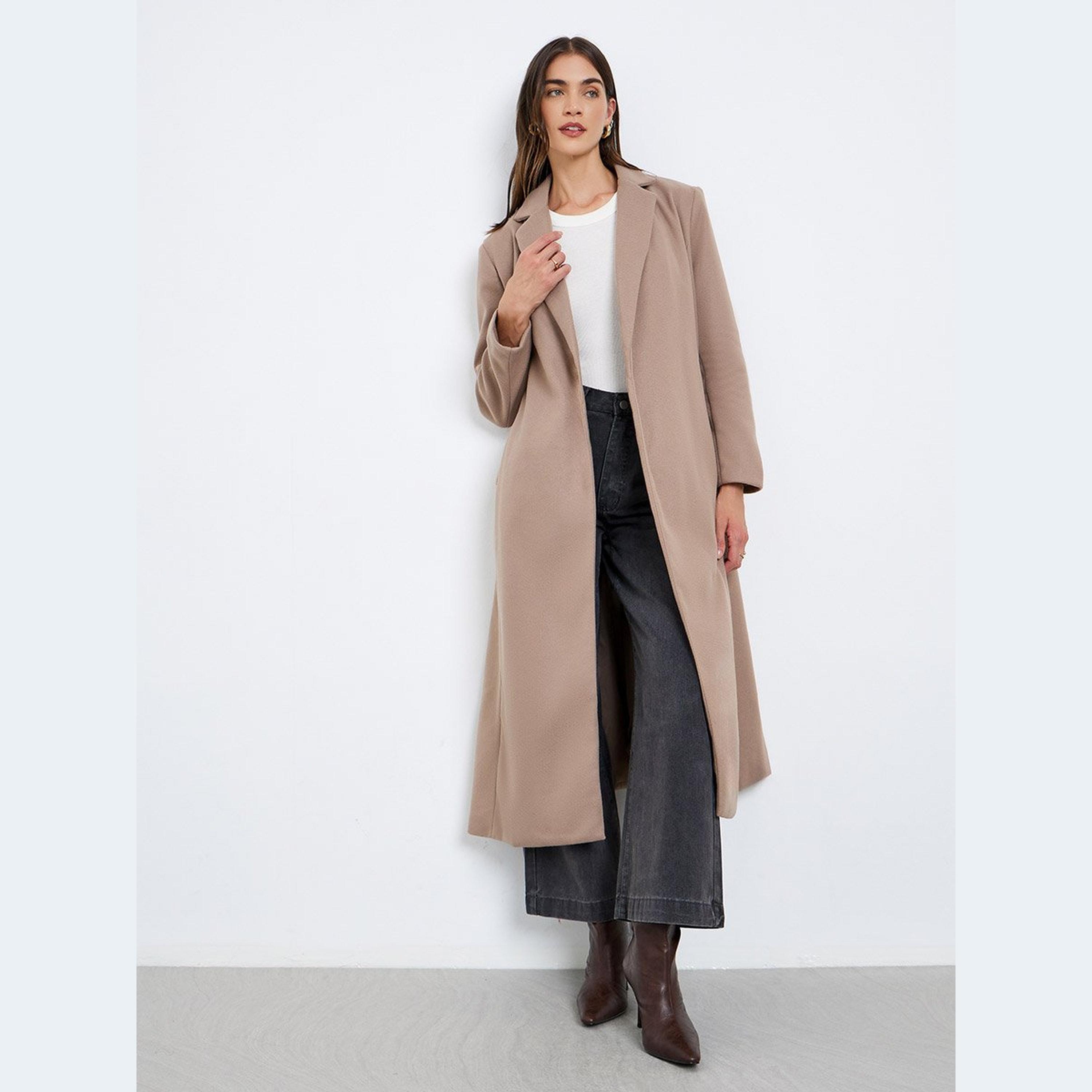 ستايلي - معطف صوف بيج بقصّة عادية مع حزام-women-clothing-coatsandjackets-coats-image-3