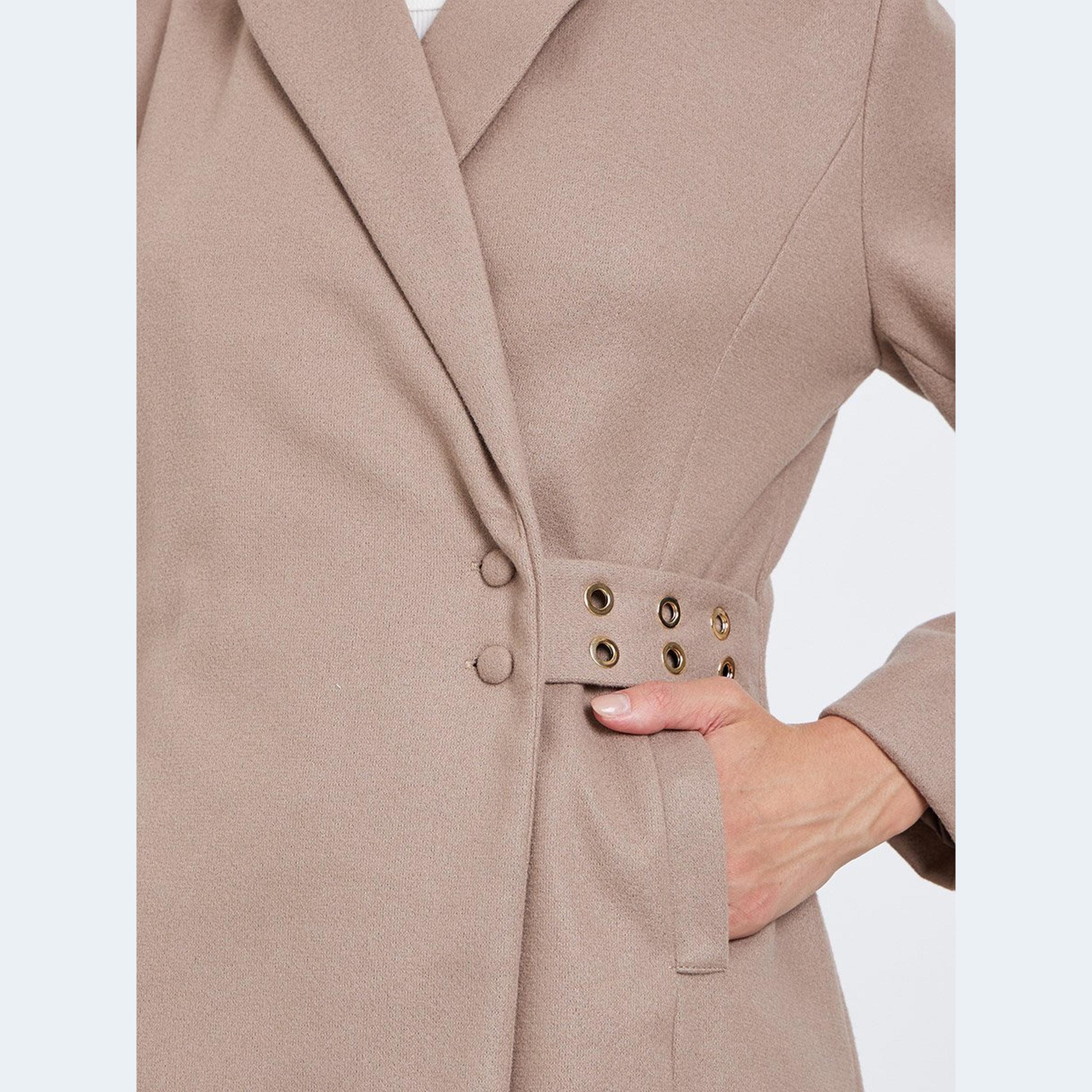 Styli Beige Regular Fit Wool Coat with Belt-women-clothing-coatsandjackets-coats-image-4