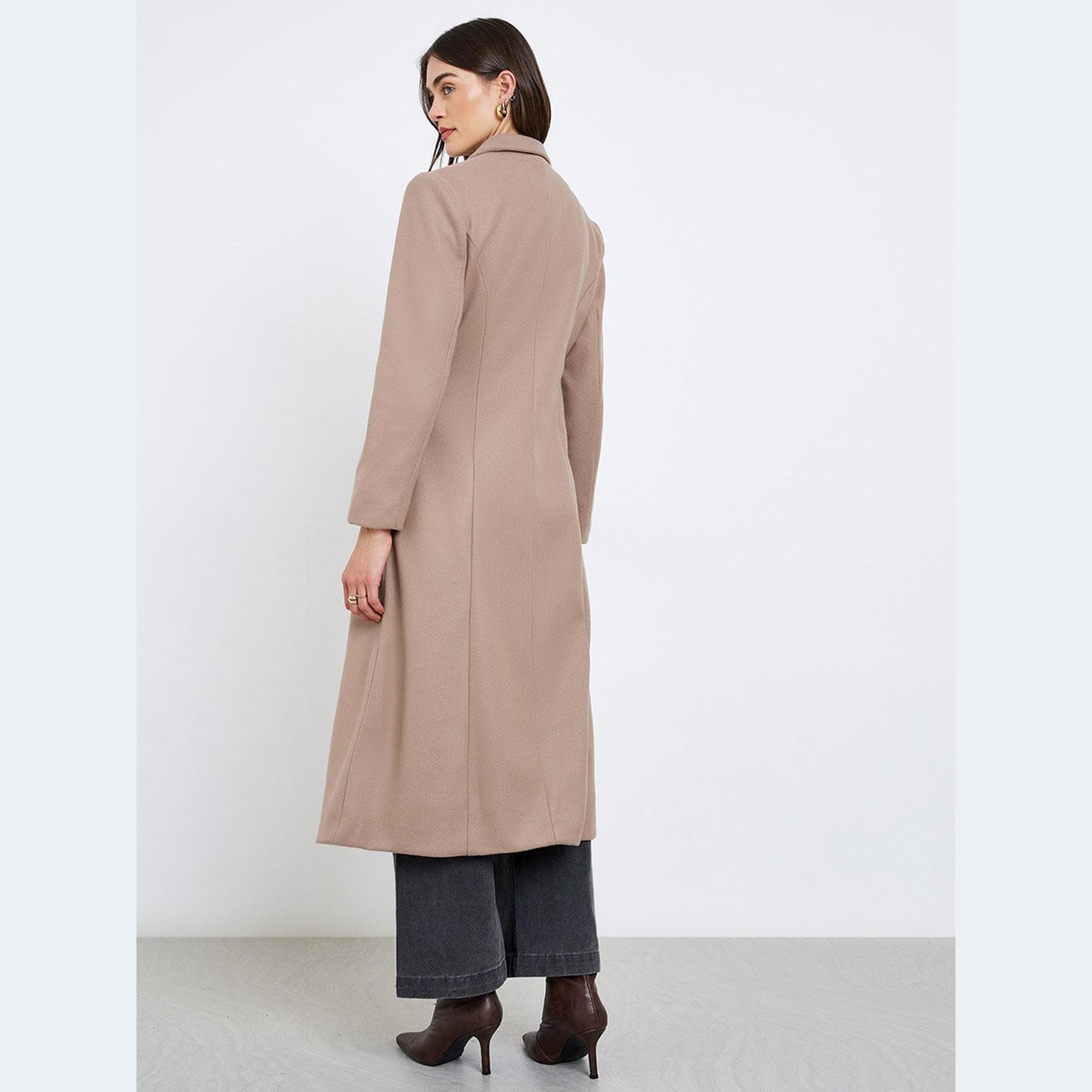 Styli Beige Regular Fit Wool Coat with Belt-women-clothing-coatsandjackets-coats-image-5