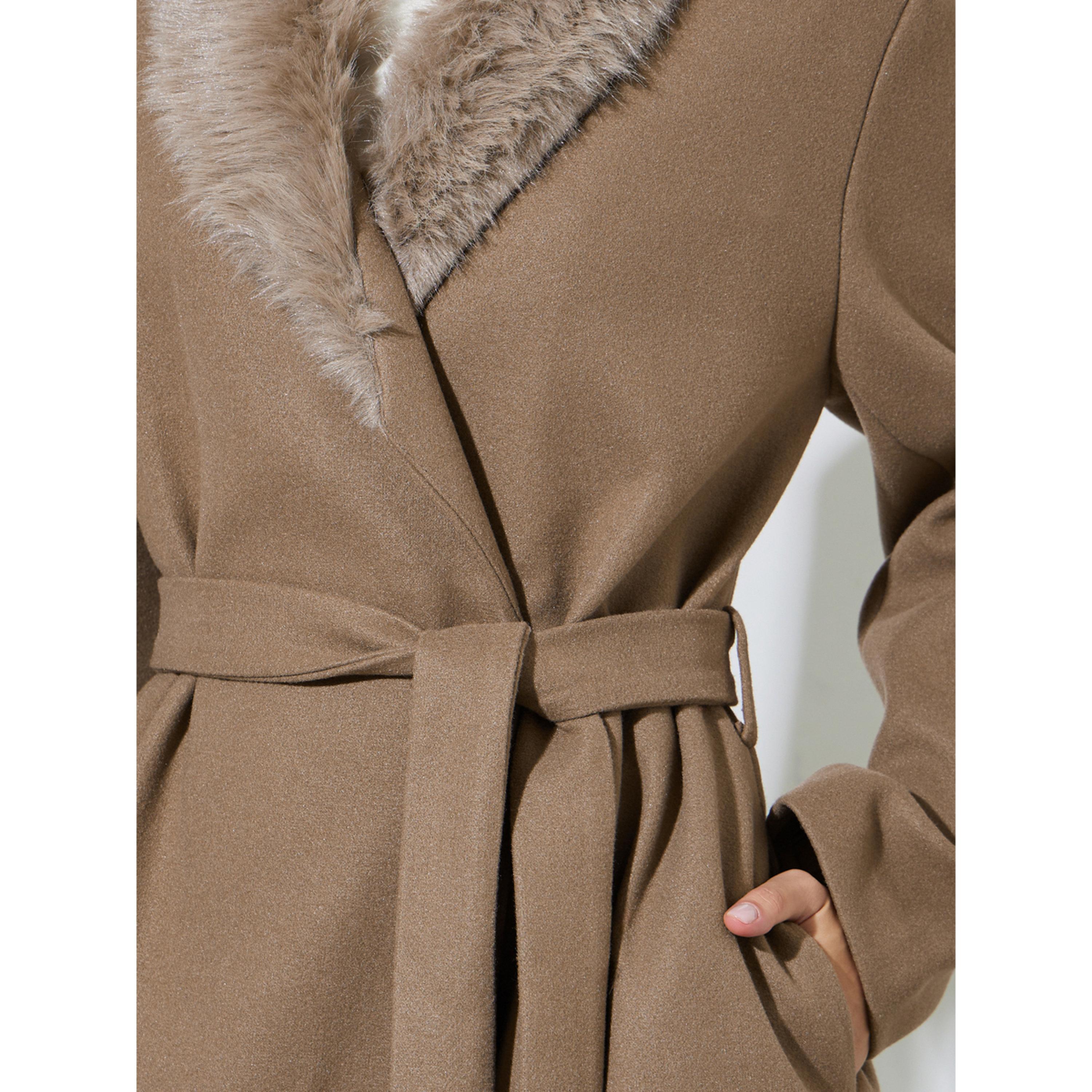 Styli Brown Wool Like Belted Coat with Faux Fur-women-winterwear-coatsandjackets-coats-image-5