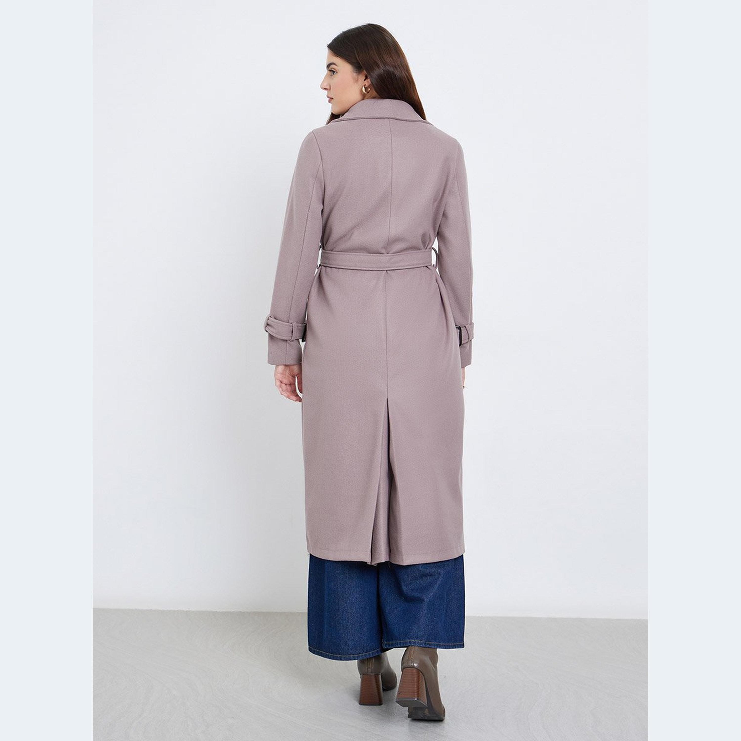 Styli Brown Regular Fit Wool Like Belted Coat-women-clothing-coatsandjackets-coats-image-4