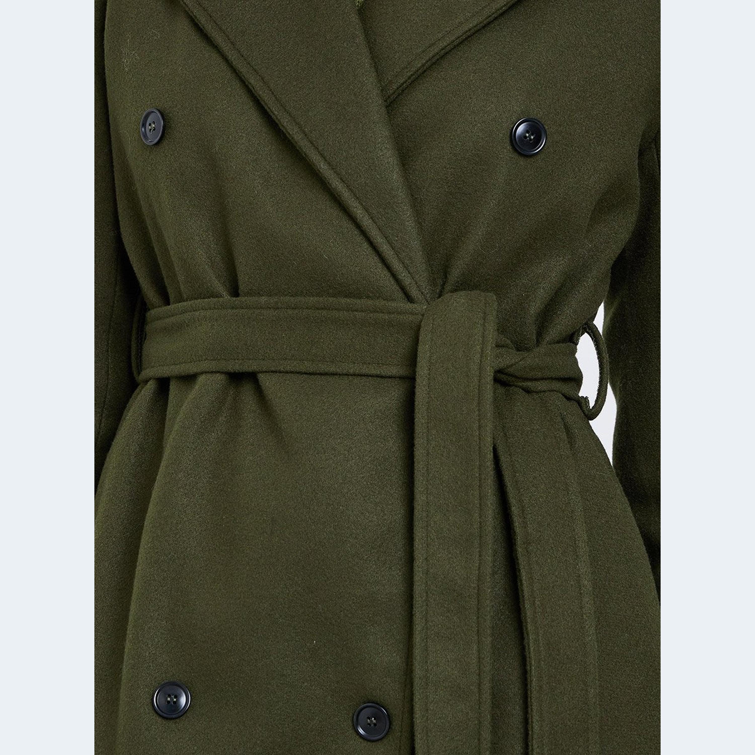 ستايلي - معطف زيتوني قصة عادية يشبه الصوف مع حزام-women-clothing-coatsandjackets-coats-image-3