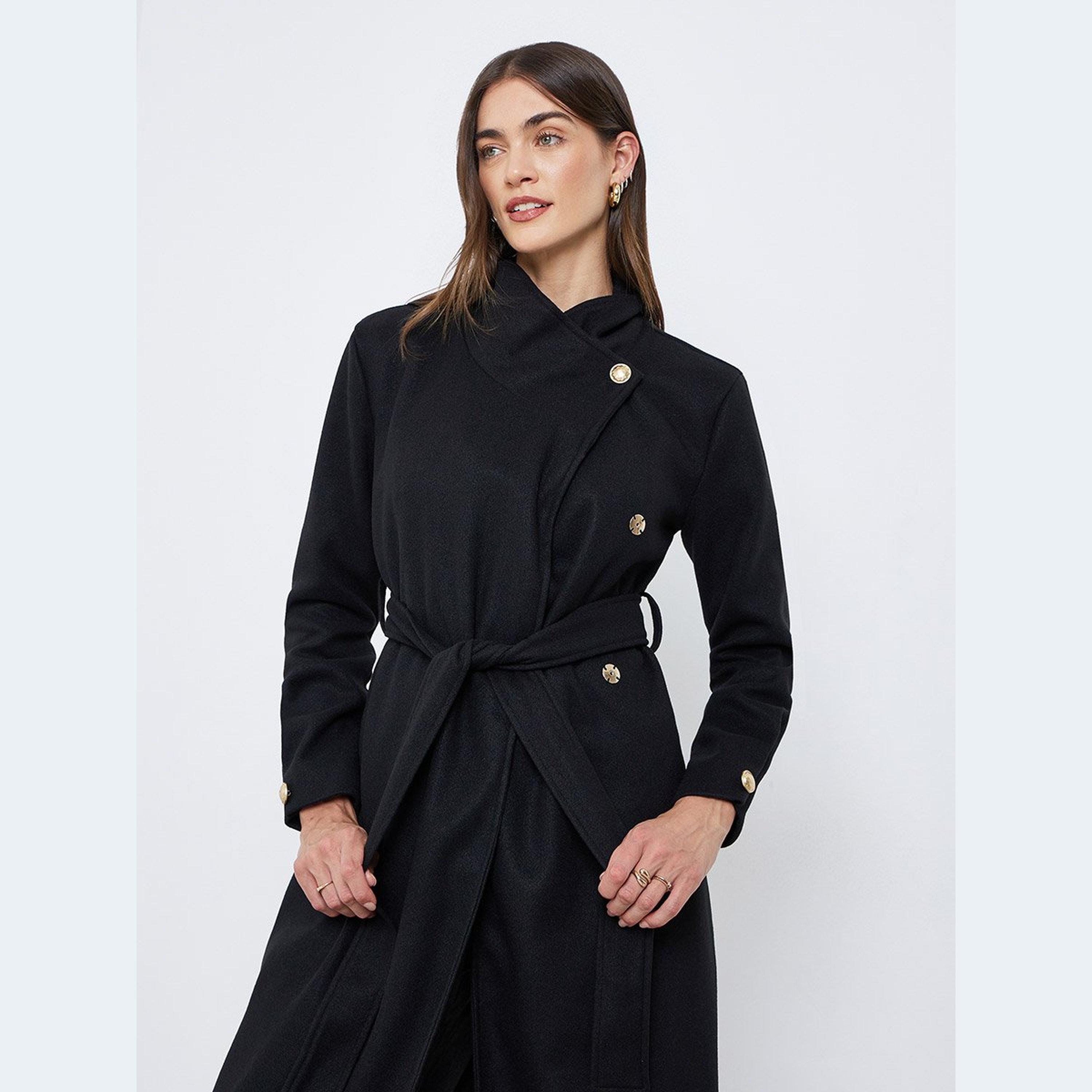 Styli Black Knee-Length Belted Coat-women-clothing-coatsandjackets-coats-image-3