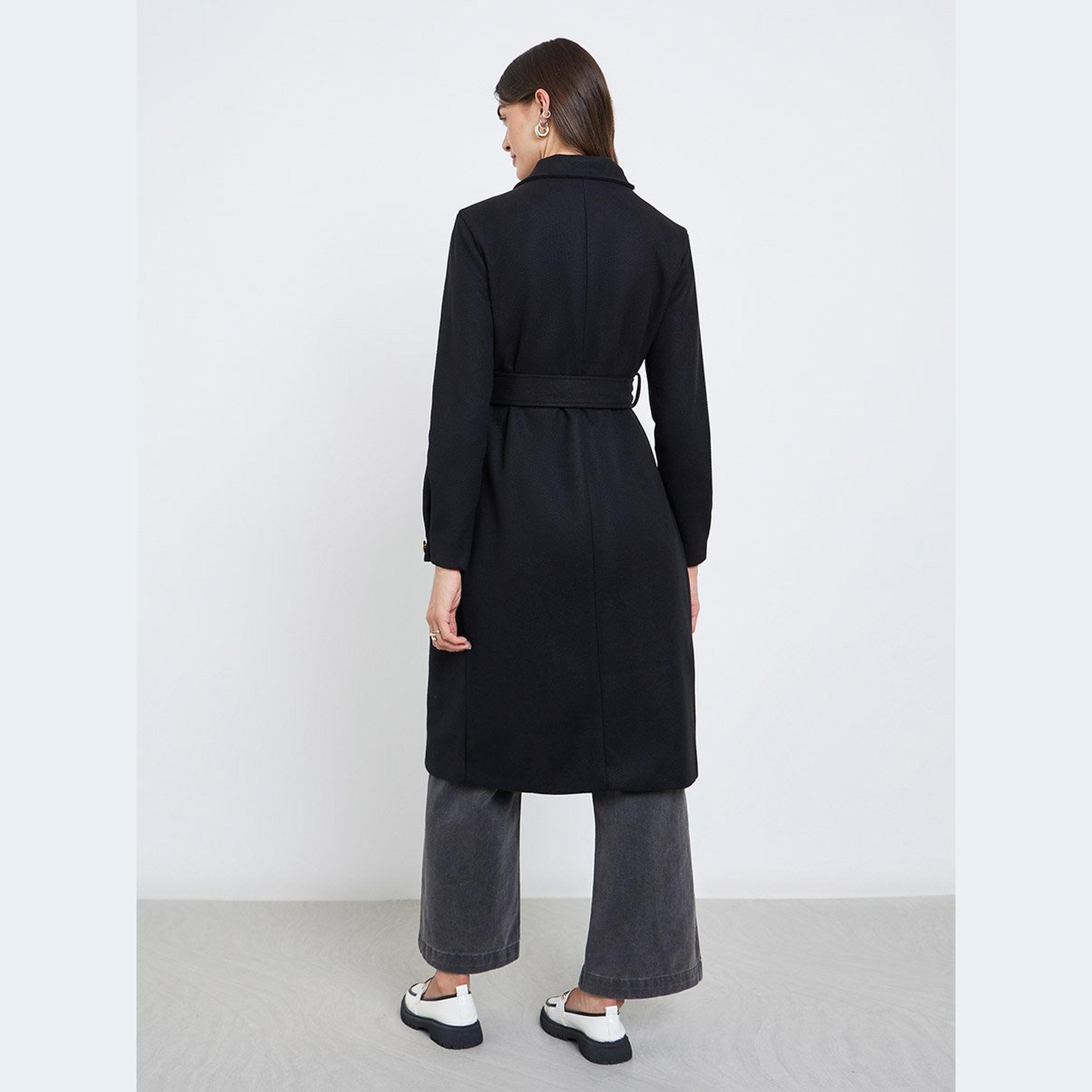 Styli Black Knee-Length Belted Coat-women-clothing-coatsandjackets-coats-image-4