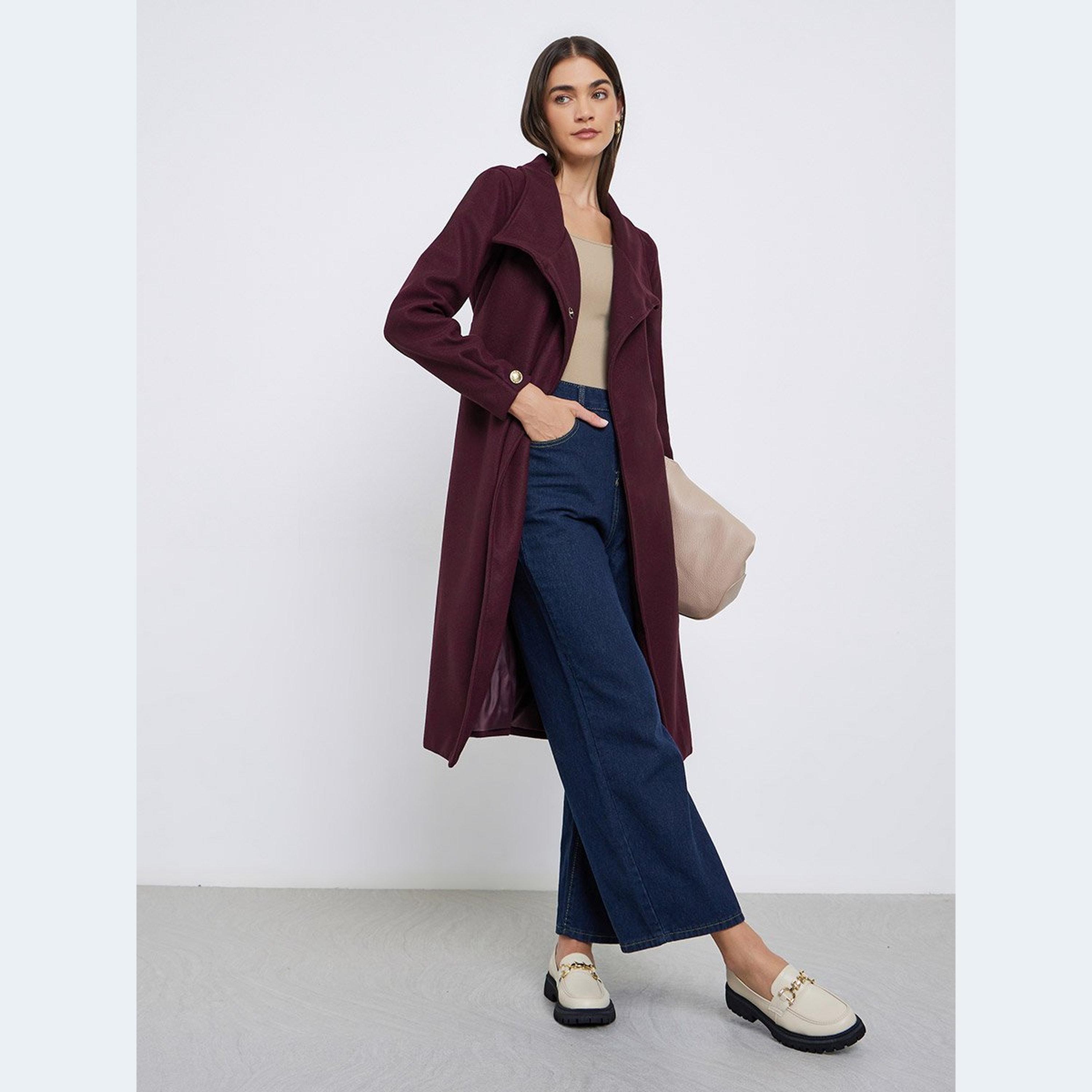 Styli Burgundy Knee-Length Button-Up Coat-women-clothing-coatsandjackets-coats-image-1