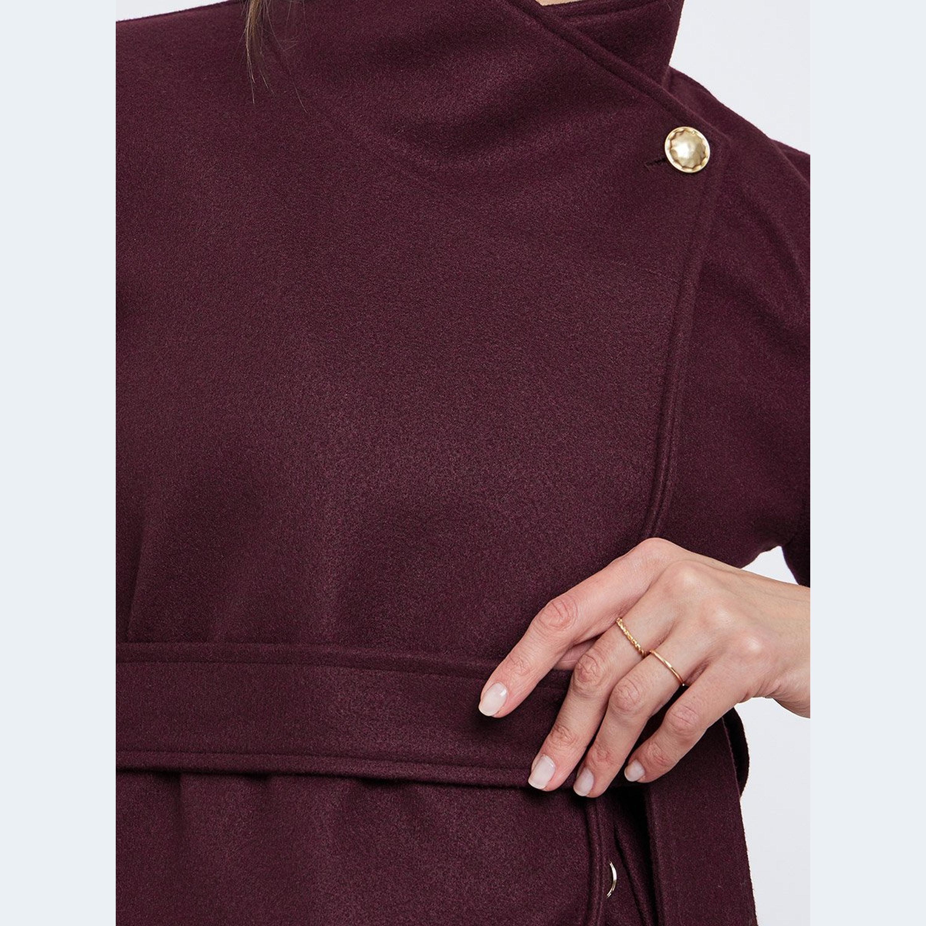 Styli Burgundy Knee-Length Button-Up Coat-women-clothing-coatsandjackets-coats-image-3