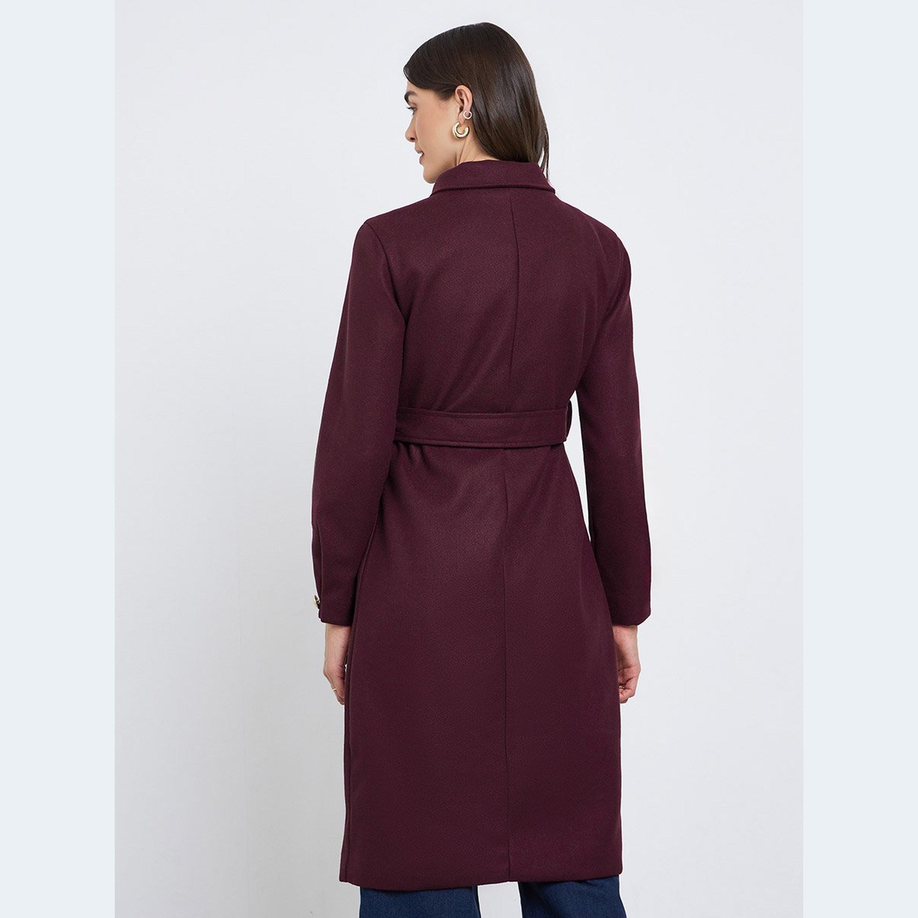 ستايلي - معطف لون عنابي بطول الركبة بأزرار-women-clothing-coatsandjackets-coats-image-4