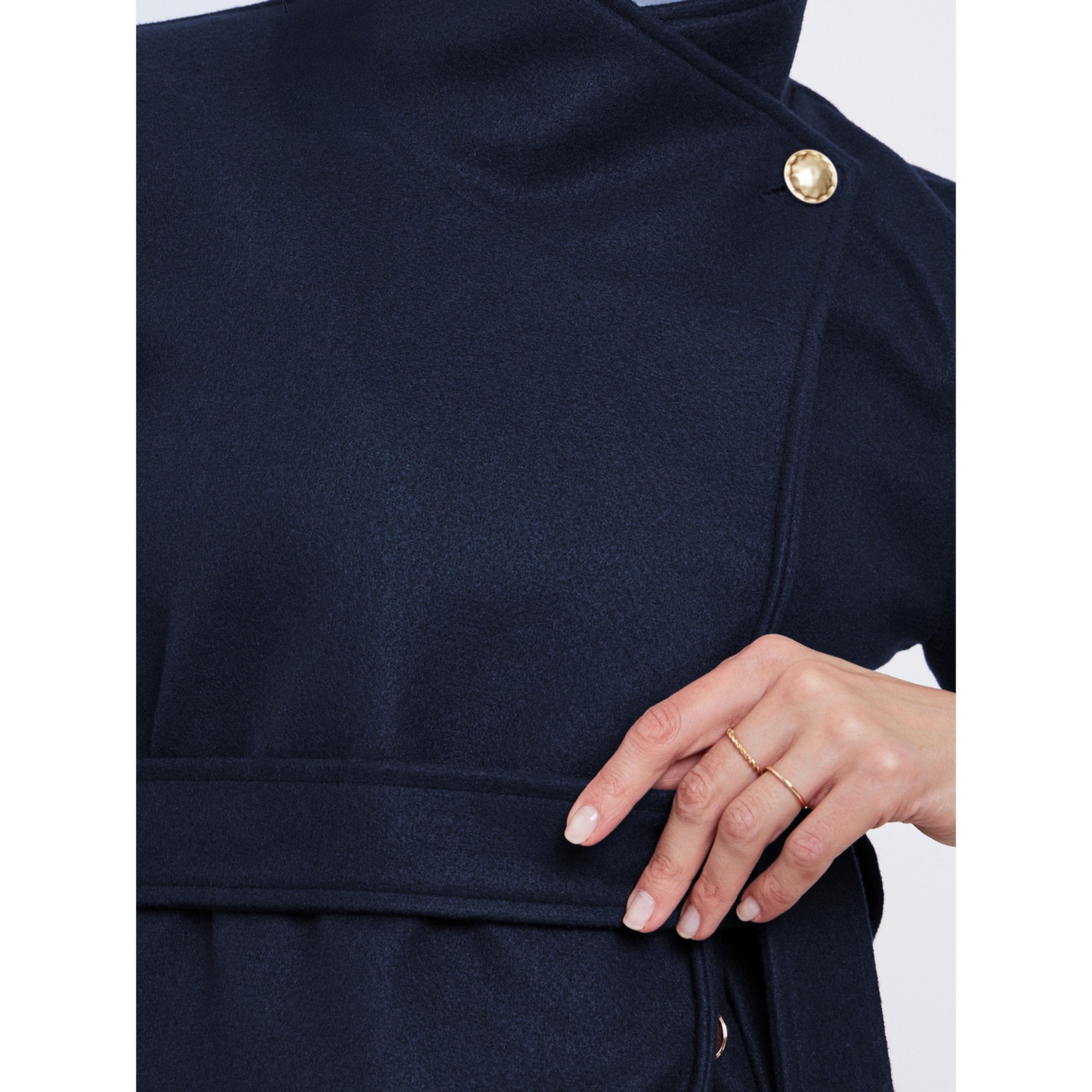 Styli Navy Blue Knee-Length Wool-Like Belted Coat-women-winterwear-coatsandjackets-coats-image-5
