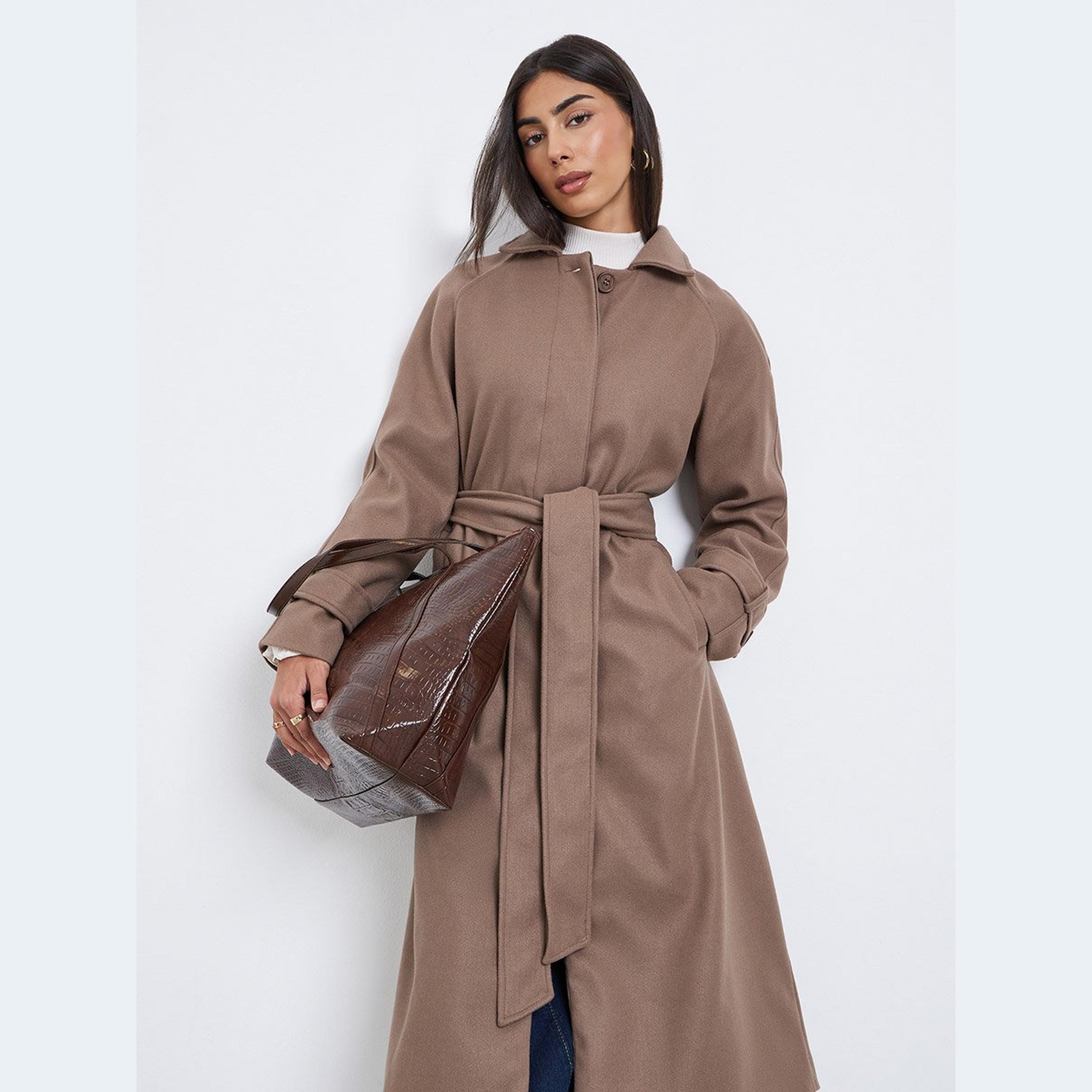 Styli Brown Wool Look Belted Midi Coat-women-clothing-coatsandjackets-coats-image-2