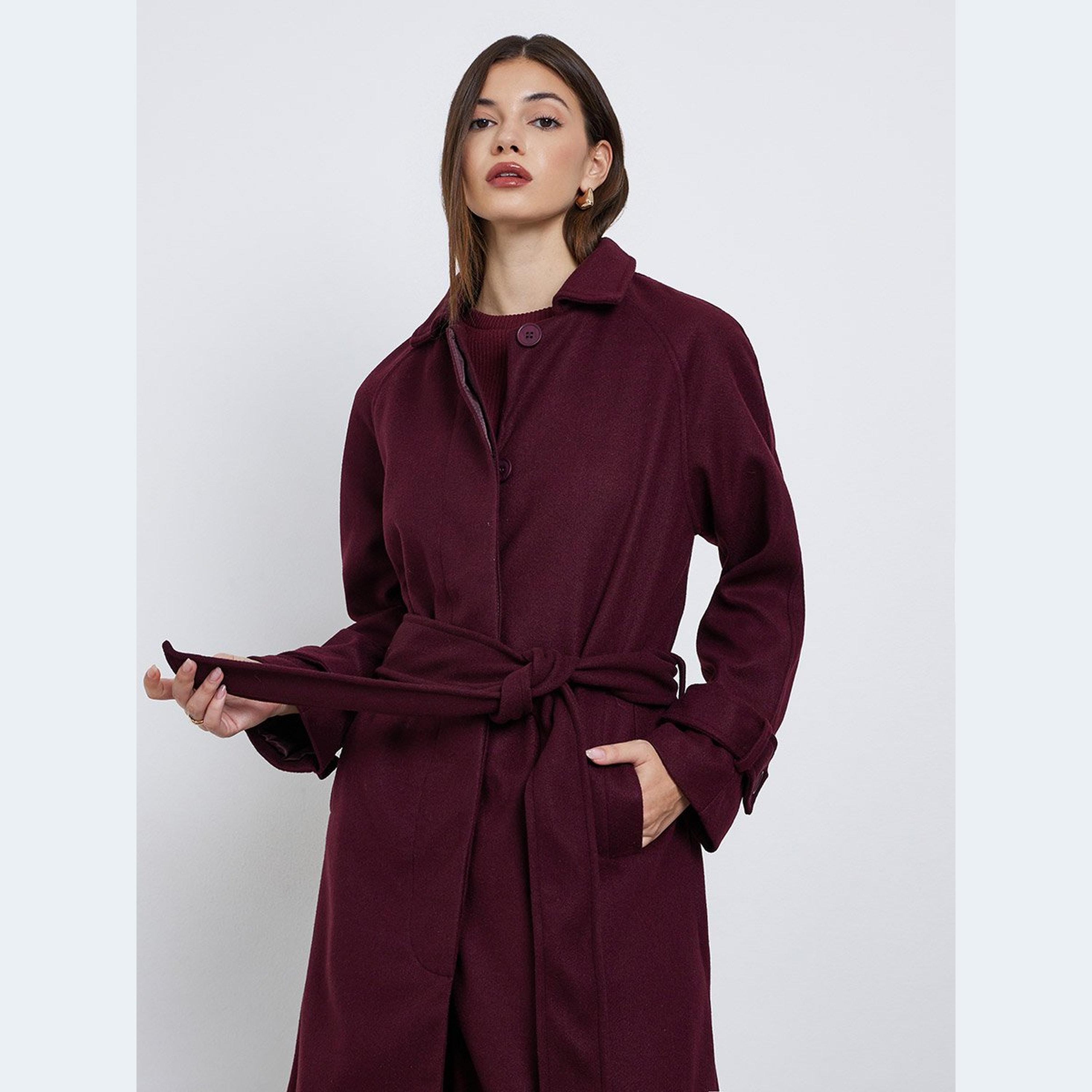 Styli Burgundy Wool Look Belted Midi Coat-women-clothing-coatsandjackets-coats-image-2