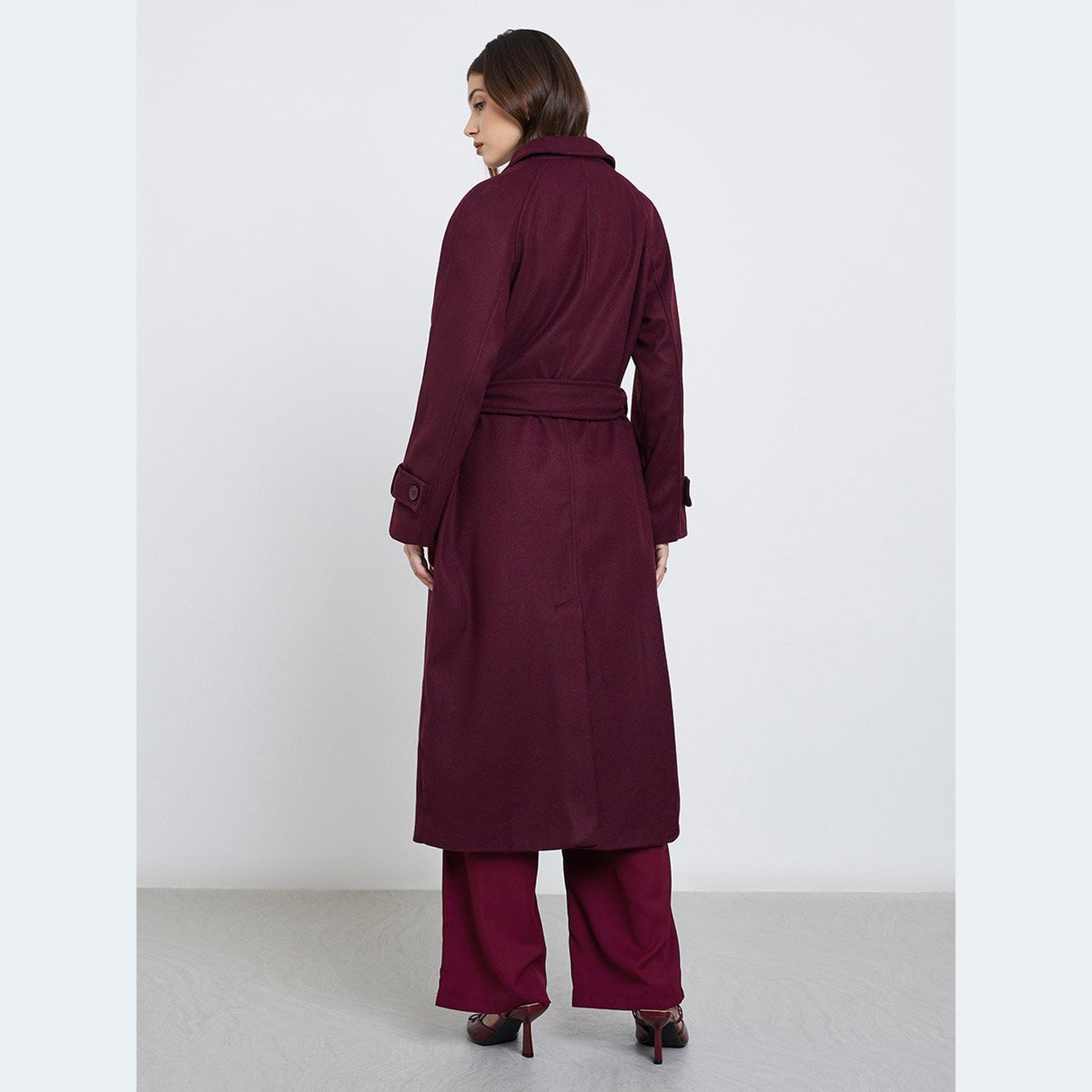 ستايلي - معطف متوسط ​​الطول بحزام من الصوف لون عنابي-women-clothing-coatsandjackets-coats-image-4