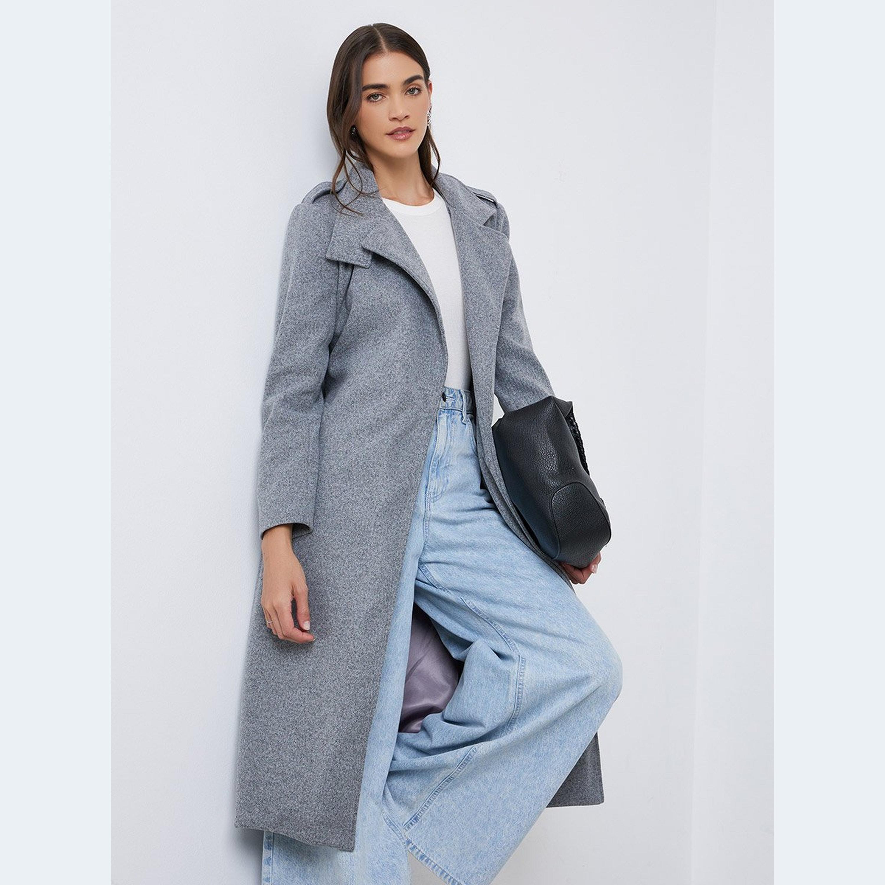 ستايلي - معطف للنساء رمادي متوسط ​​الطول بقصّة عادية-women-clothing-coatsandjackets-coats-image-1