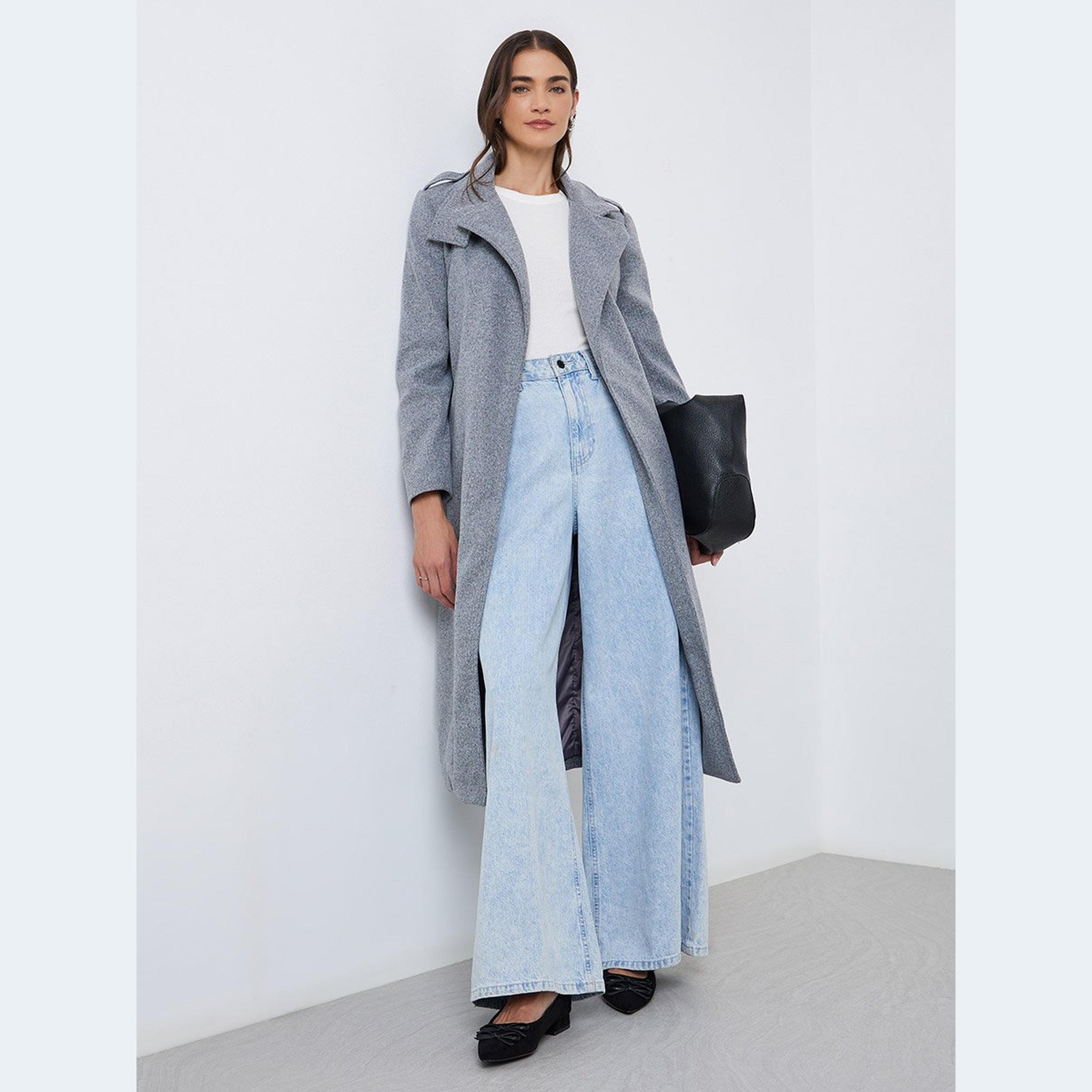 ستايلي - معطف للنساء رمادي متوسط ​​الطول بقصّة عادية-women-clothing-coatsandjackets-coats-image-2