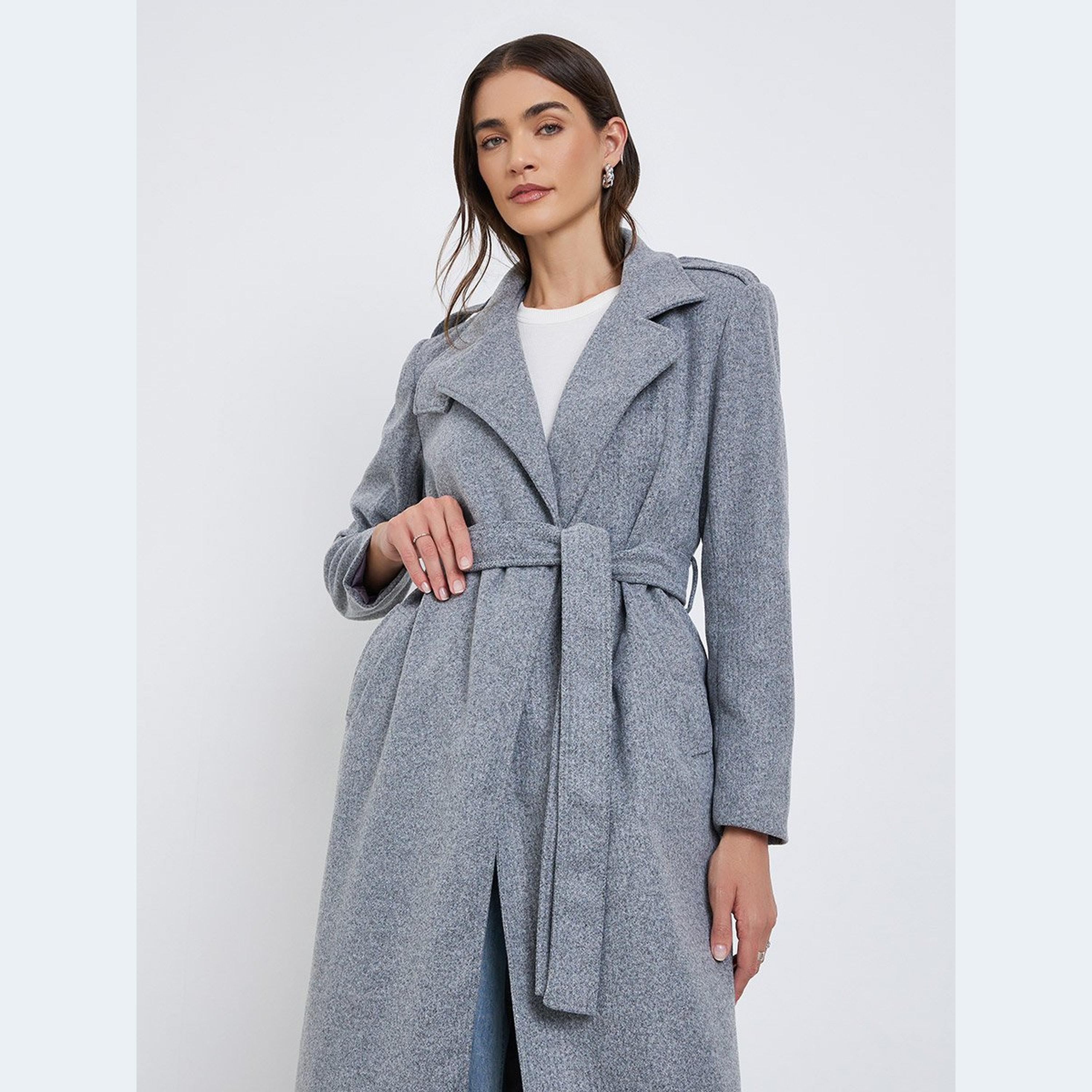 ستايلي - معطف للنساء رمادي متوسط ​​الطول بقصّة عادية-women-clothing-coatsandjackets-coats-image-3