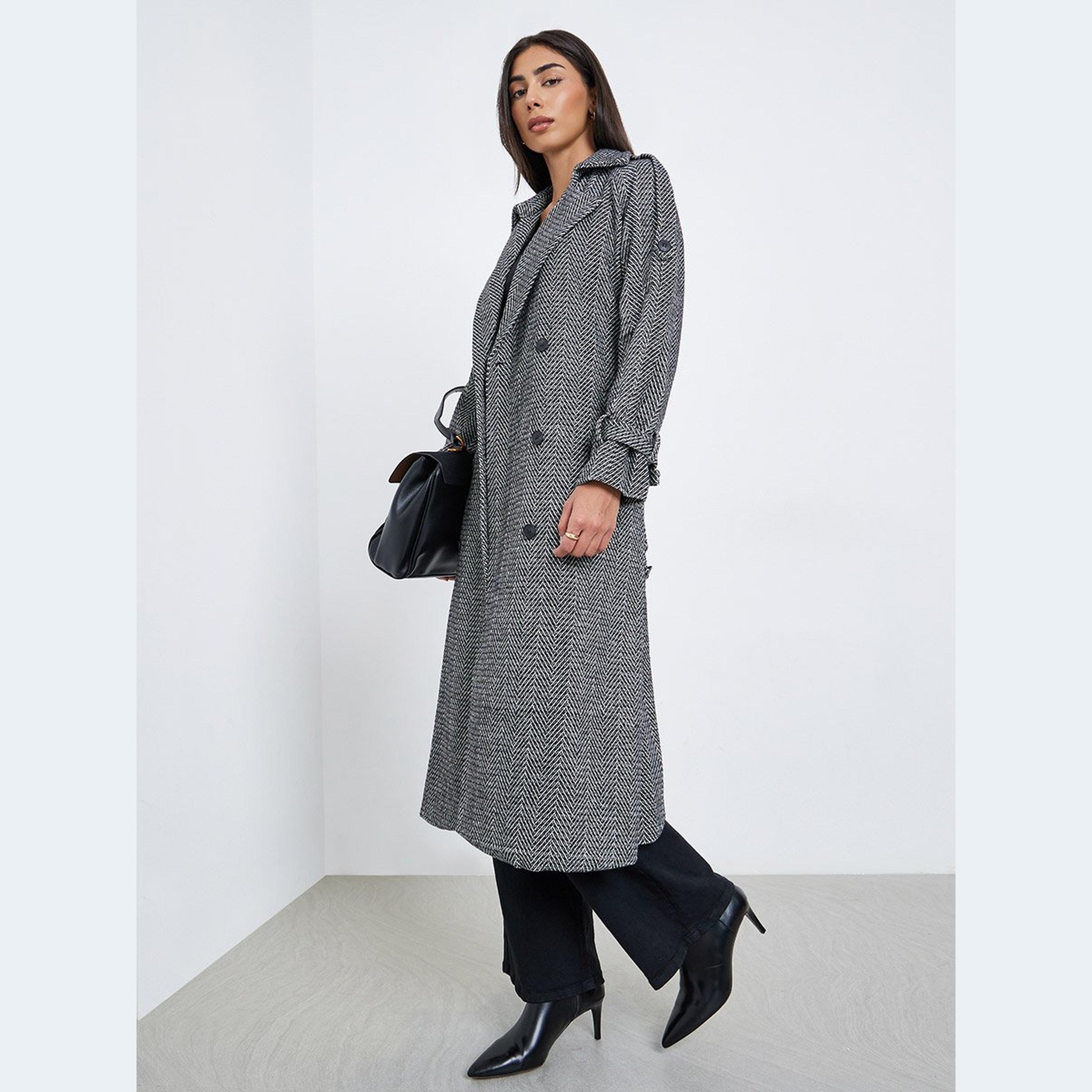 Styli Regular Fit Double Breasted Patterned Coat-women-clothing-coatsandjackets-coats-image-1