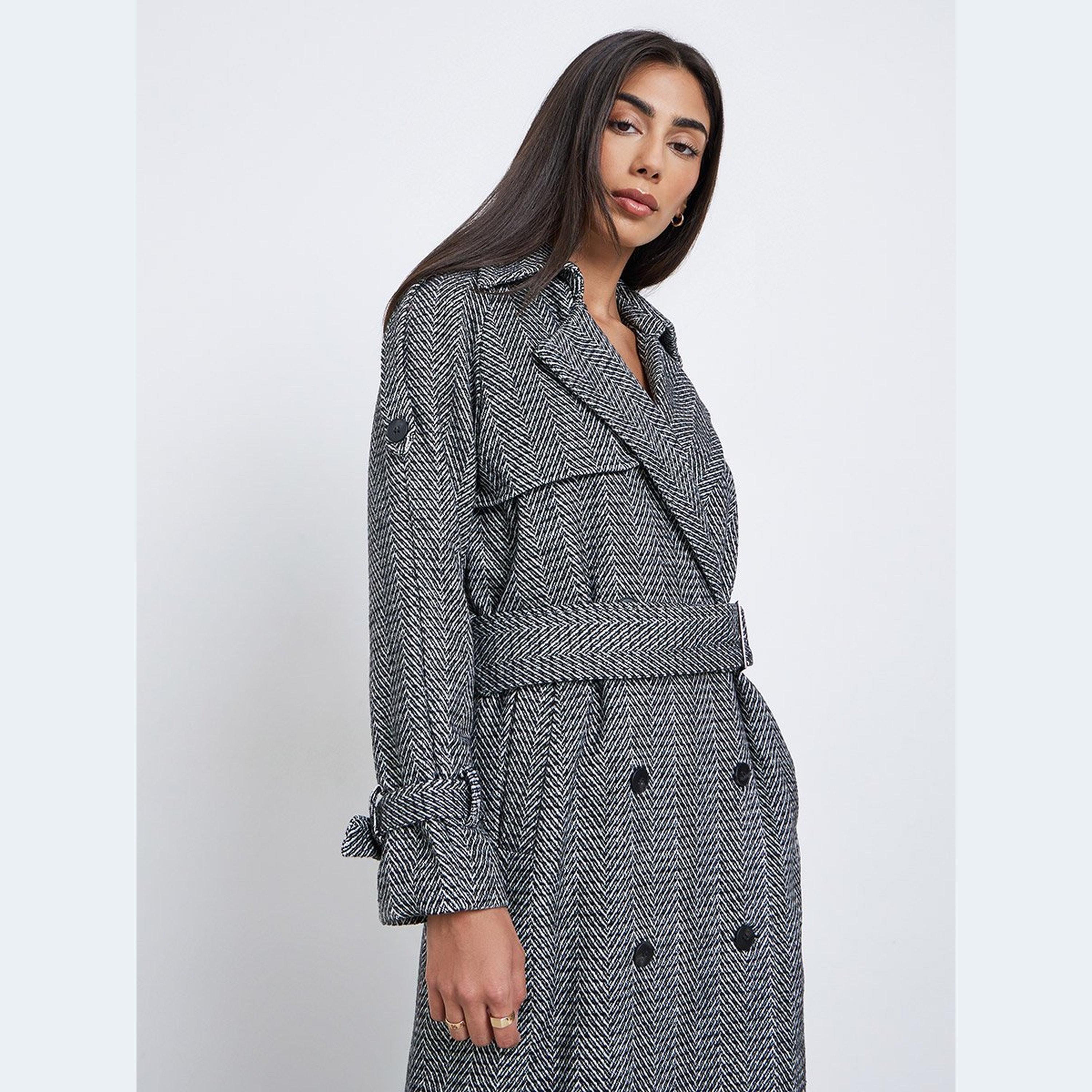 Styli Regular Fit Double Breasted Patterned Coat-women-clothing-coatsandjackets-coats-image-2