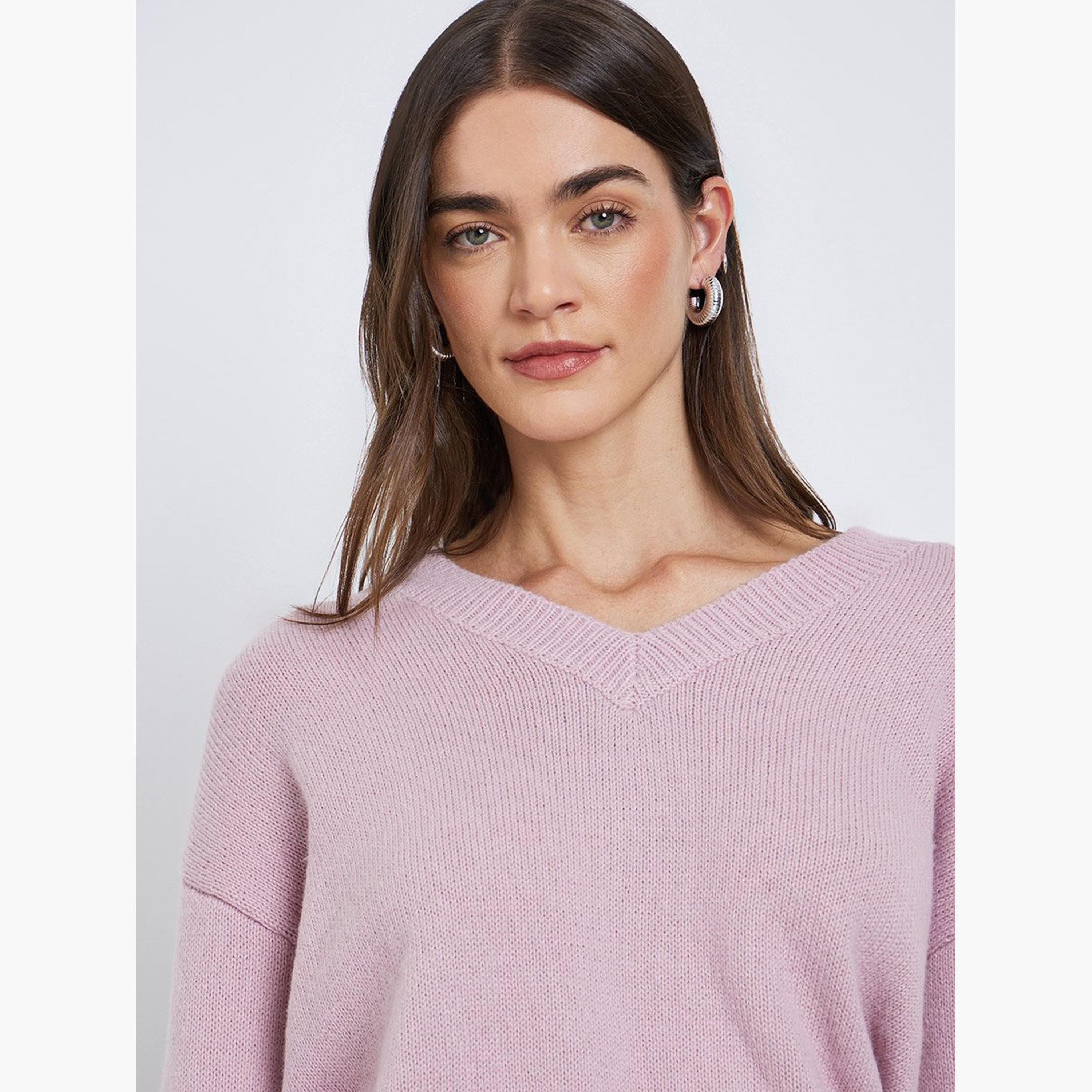 ستايلي - سترة للنساء وردية اللون برقبة على شكل حرف V وقصّة عادية-women-winterwear-cardigansandjumpers-jumpers-image-4