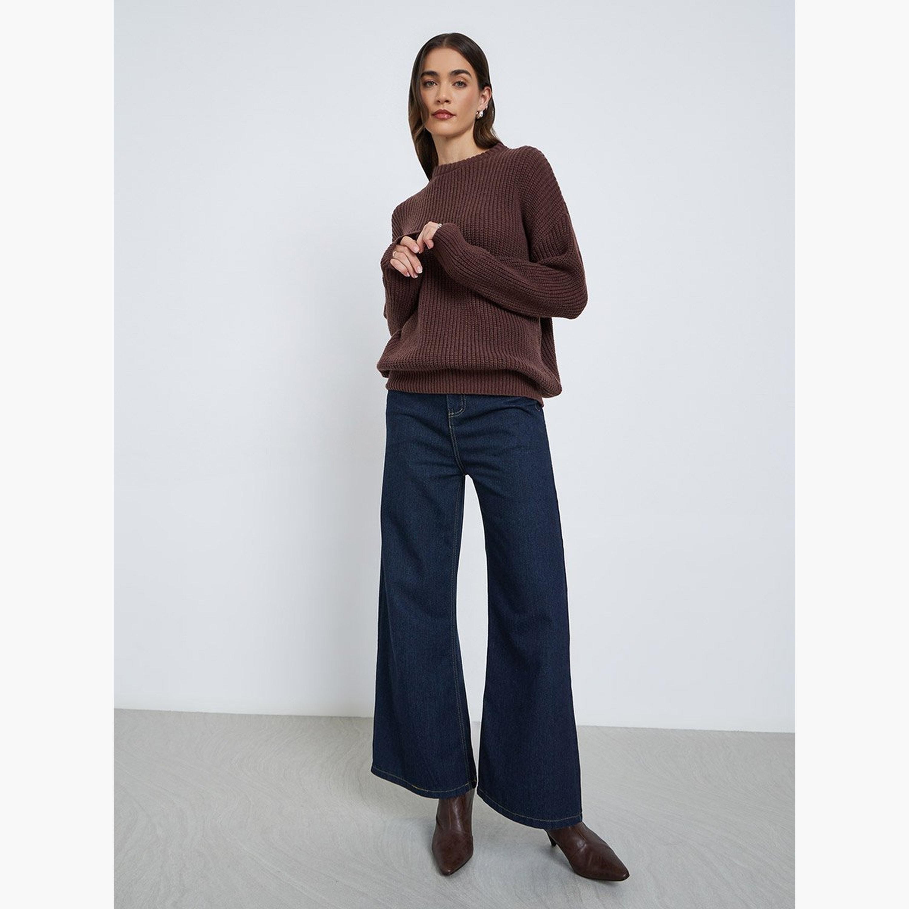 ستايلي - سترة بنية اللون محبوكة مقاس كبير-women-winterwear-cardigansandjumpers-jumpers-image-1