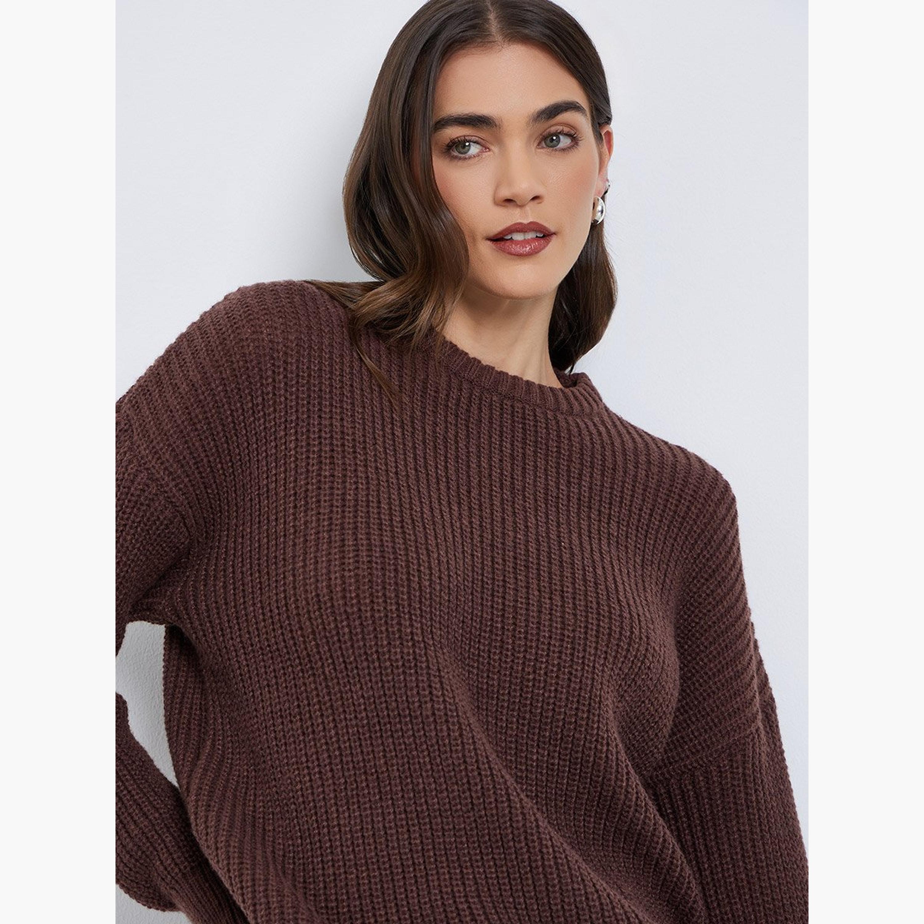 Styli Brown Knit Oversized Sweater-women-winterwear-cardigansandjumpers-jumpers-image-2
