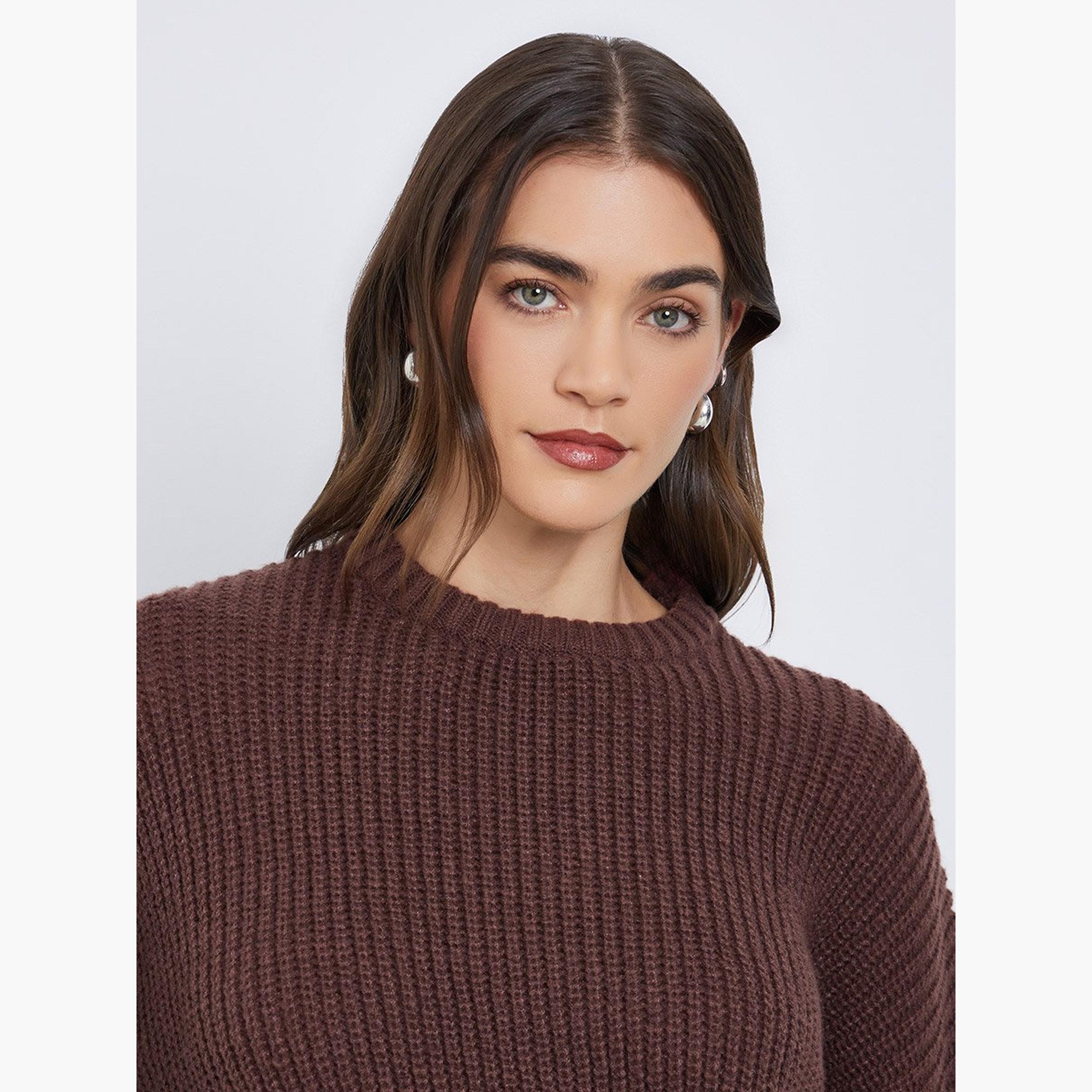 Styli Brown Knit Oversized Sweater-women-winterwear-cardigansandjumpers-jumpers-image-3