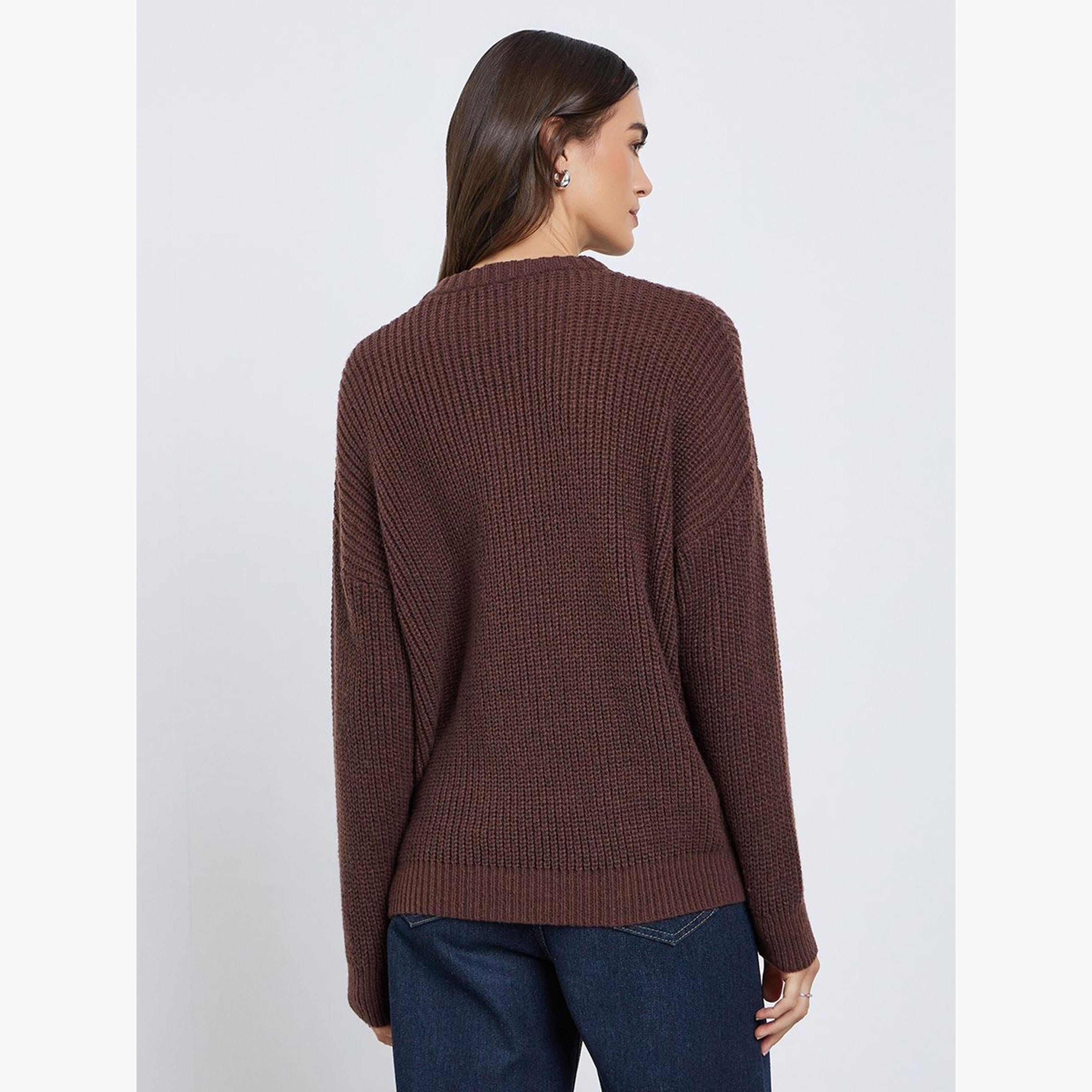Styli Brown Knit Oversized Sweater-women-winterwear-cardigansandjumpers-jumpers-image-4