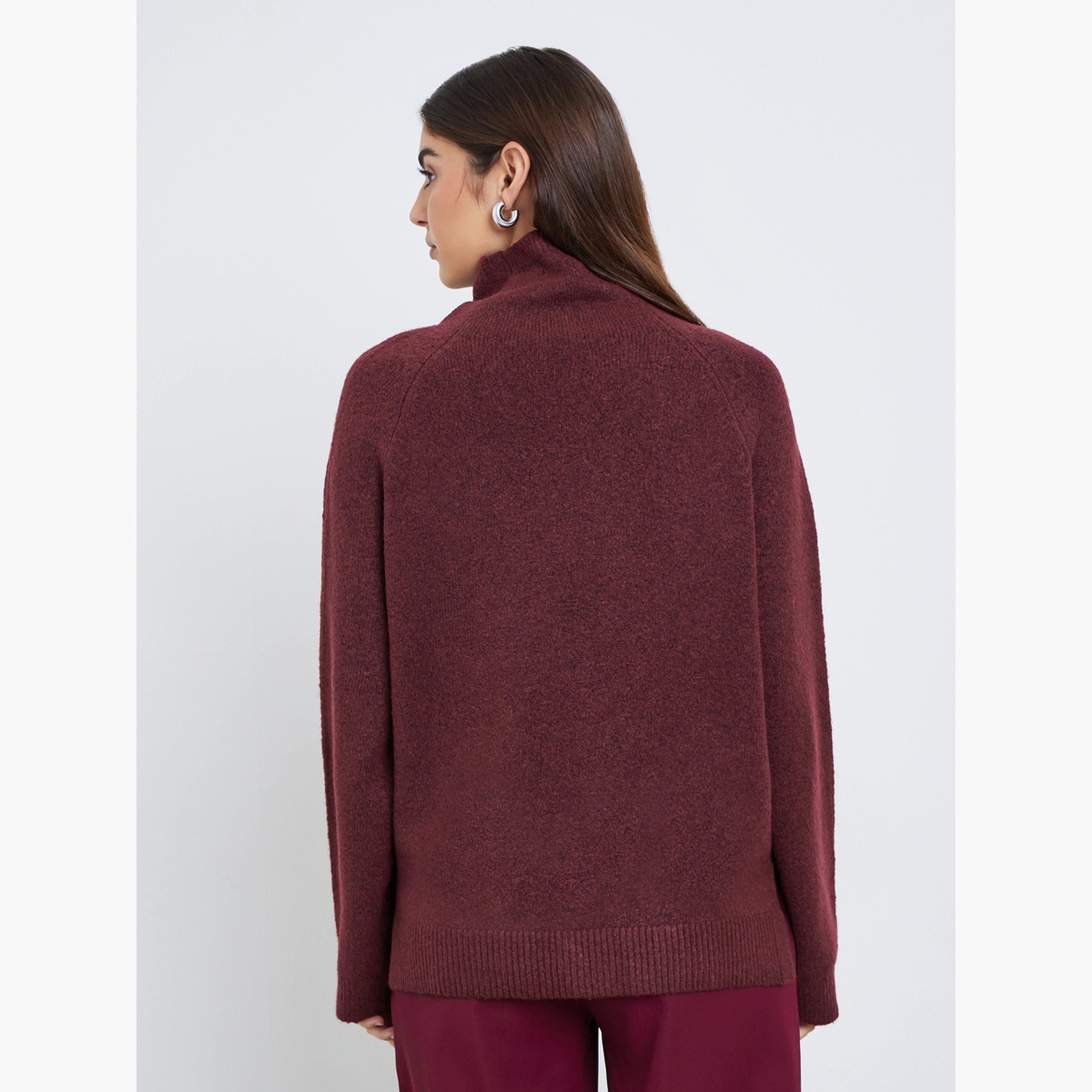 Styli Women Burgundy Regular Fit Sweater with Zip Detail-women-clothing-cardigansandjumpers-jumpers-image-4