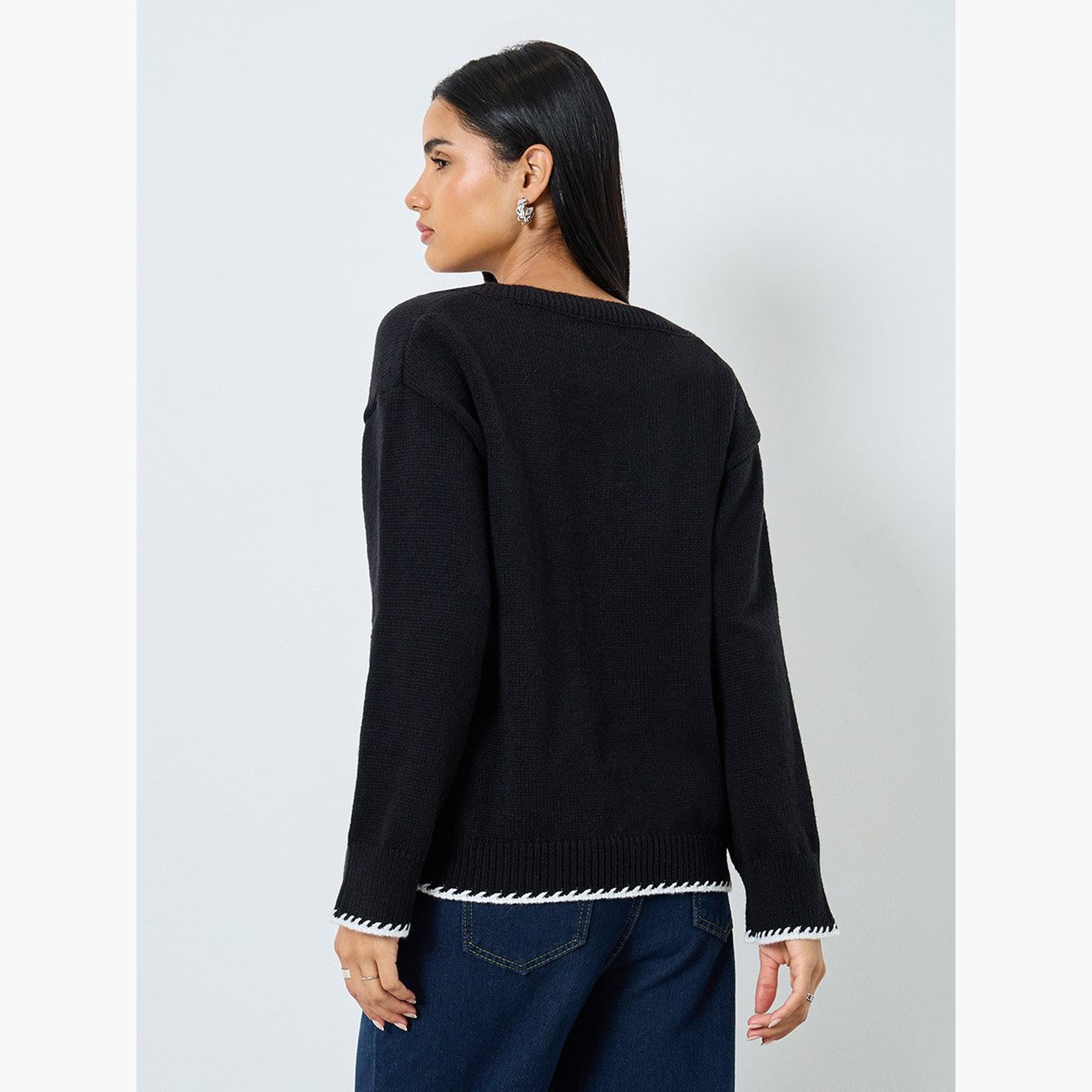 ستايلي - سترة سوداء أنيقة محبوكة برقبة على شكل حرف V-women-winterwear-cardigansandjumpers-jumpers-image-5