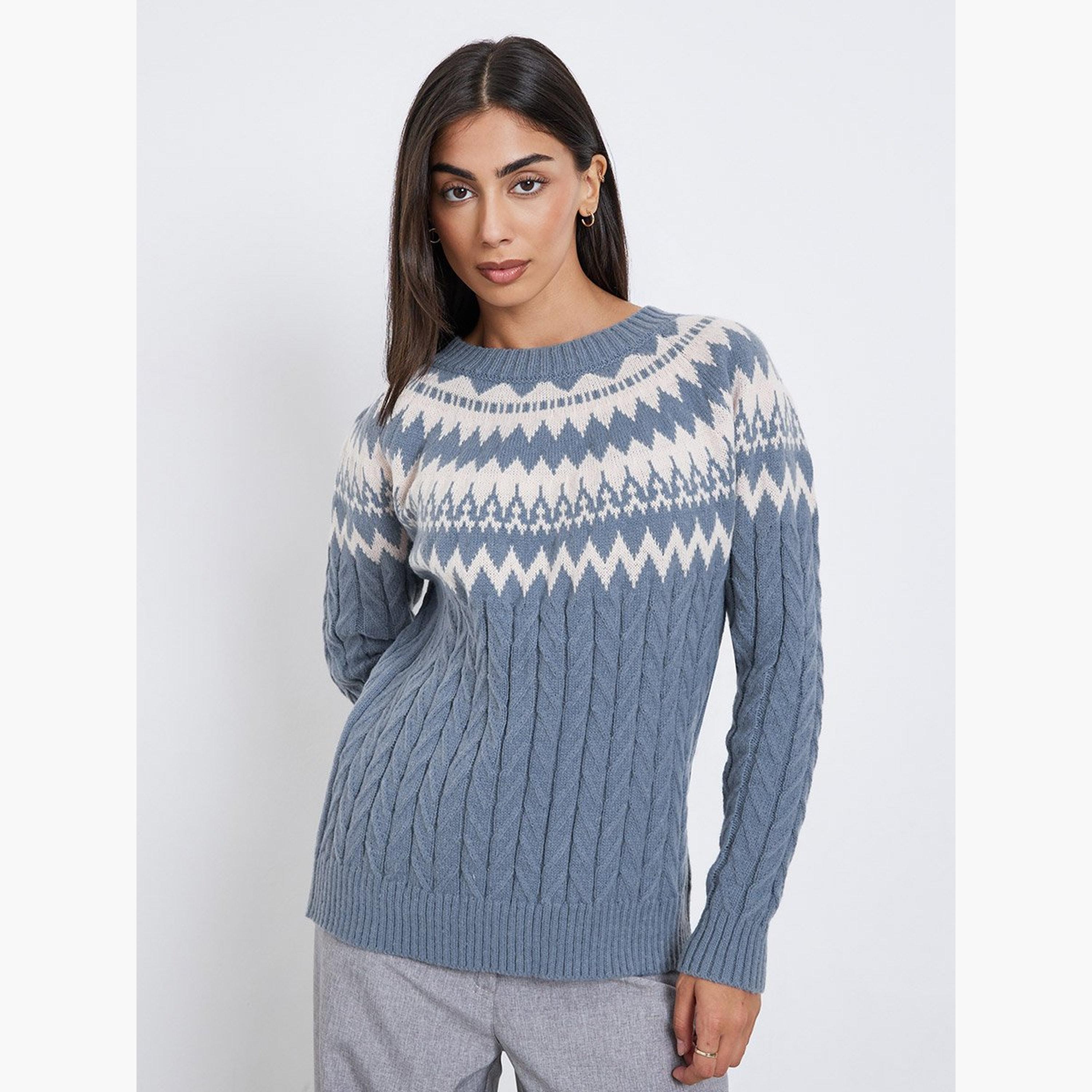 Styli Blue Knit Regular Fit Sweater-women-winterwear-cardigansandjumpers-jumpers-image-1