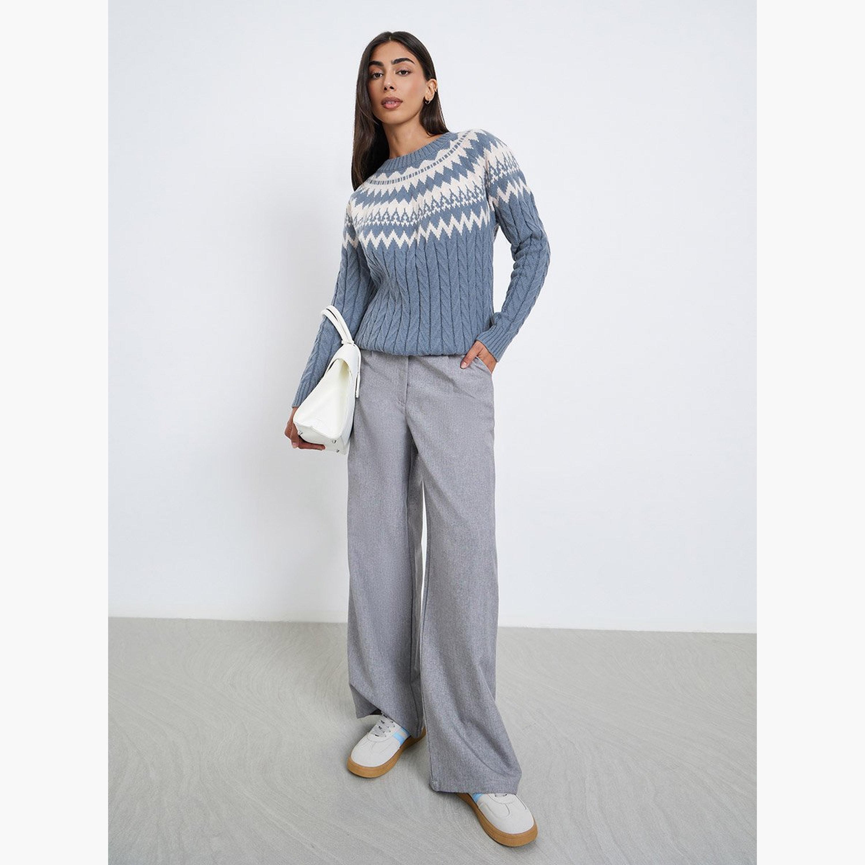 Styli Blue Knit Regular Fit Sweater-women-winterwear-cardigansandjumpers-jumpers-image-2
