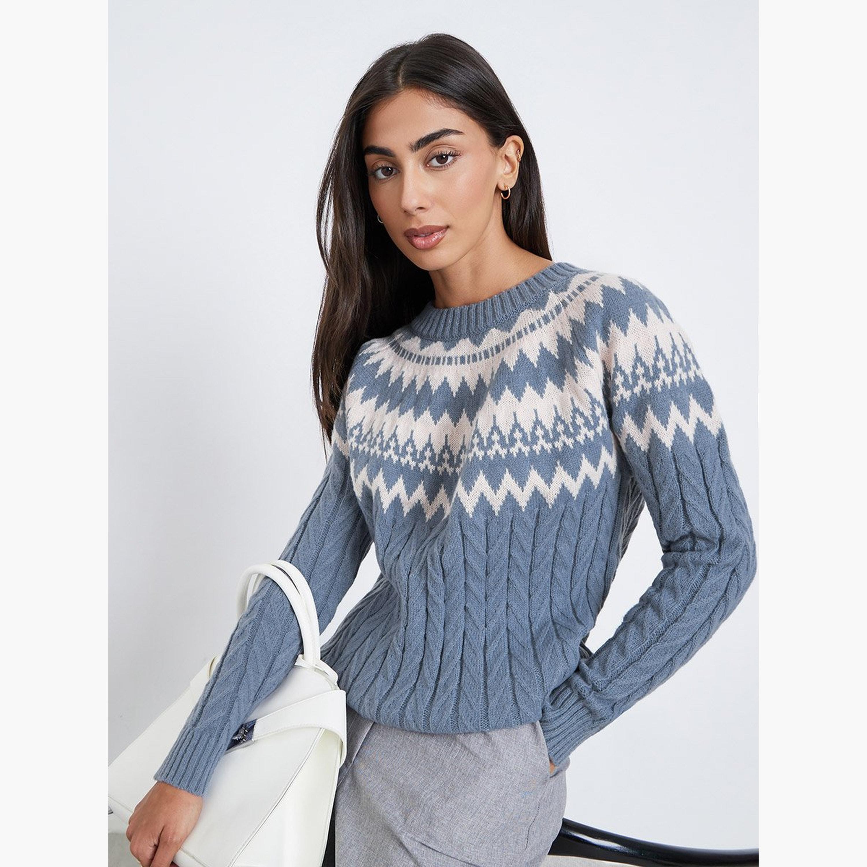 Styli Blue Knit Regular Fit Sweater-women-winterwear-cardigansandjumpers-jumpers-image-3