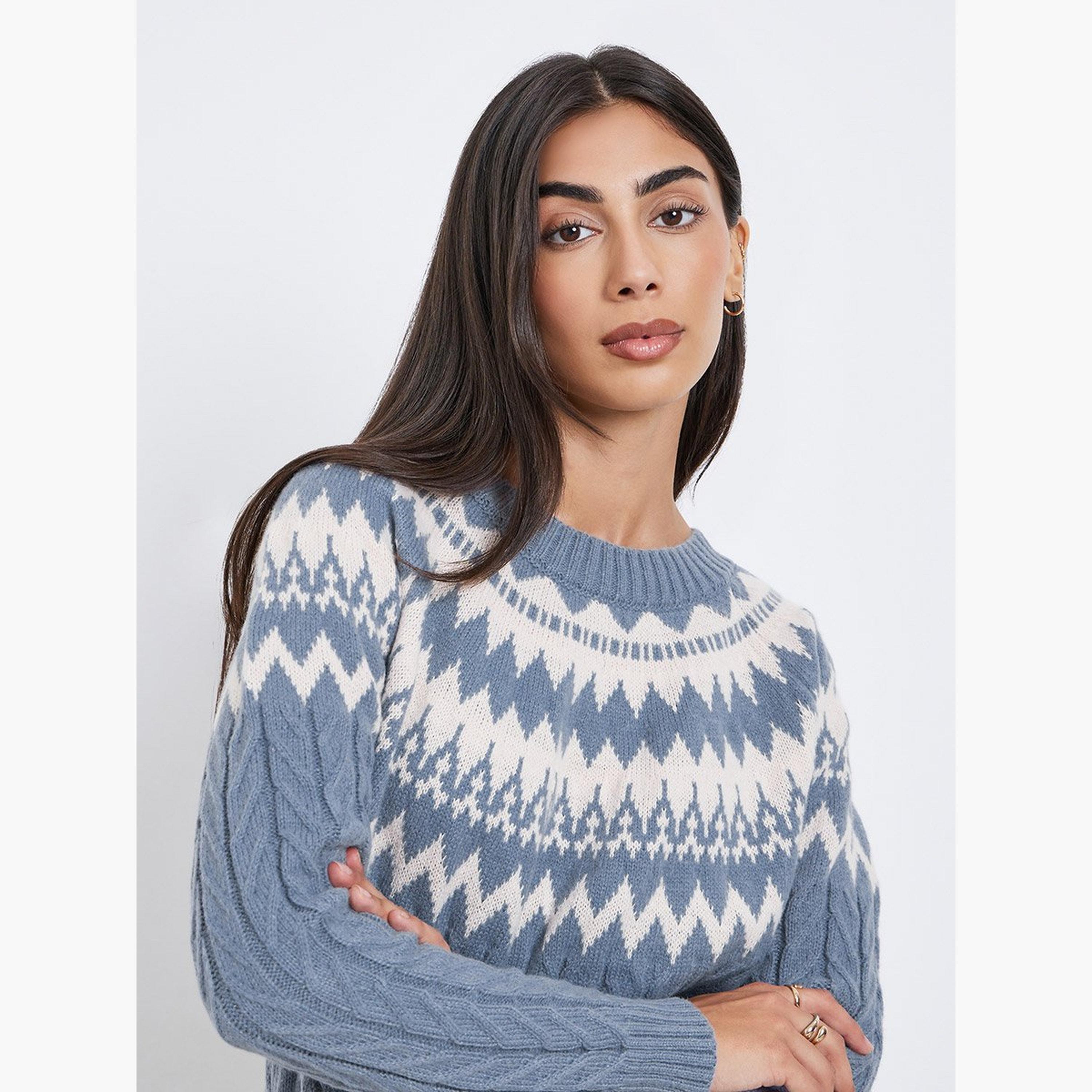 Styli Blue Knit Regular Fit Sweater-women-winterwear-cardigansandjumpers-jumpers-image-4