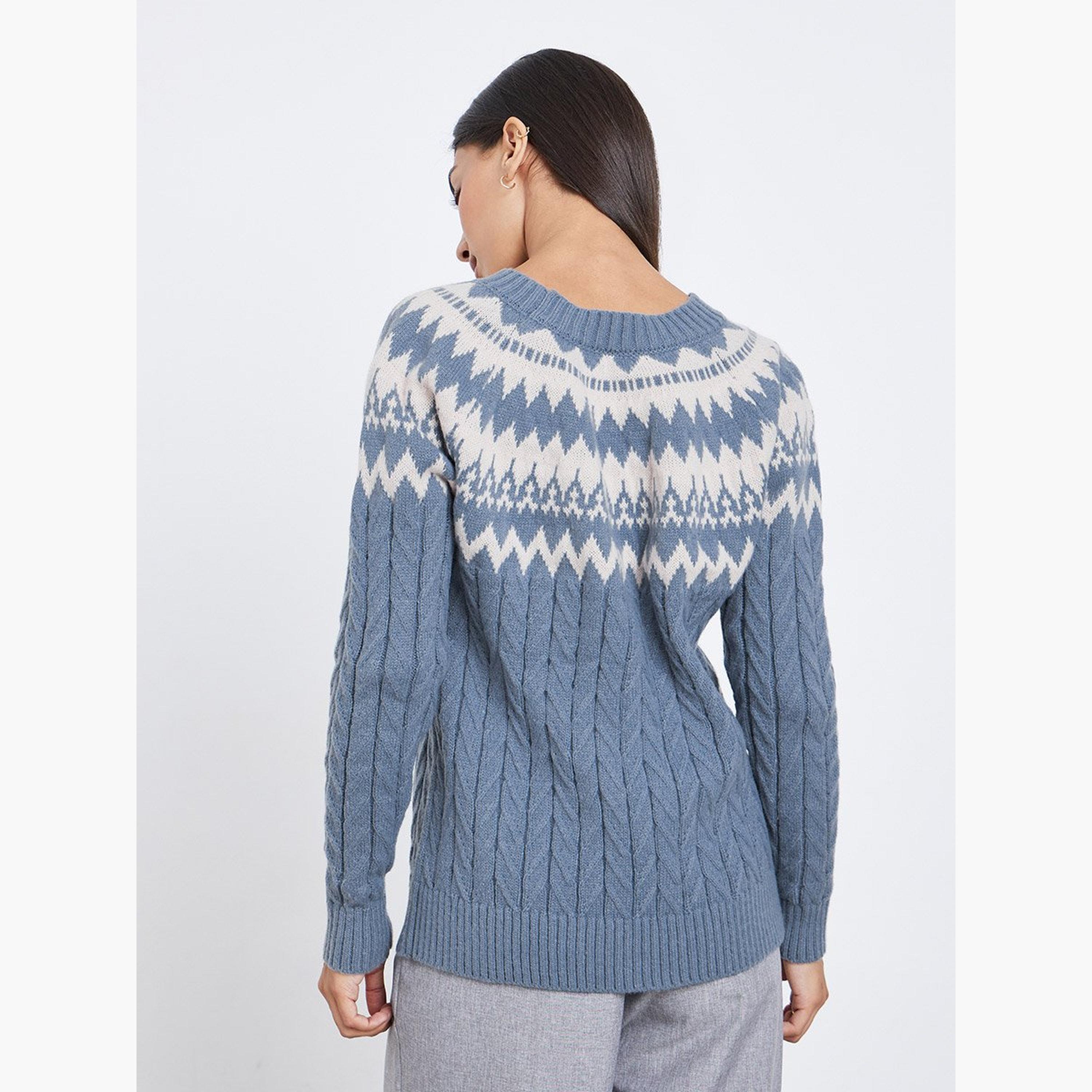 Styli Blue Knit Regular Fit Sweater-women-winterwear-cardigansandjumpers-jumpers-image-5