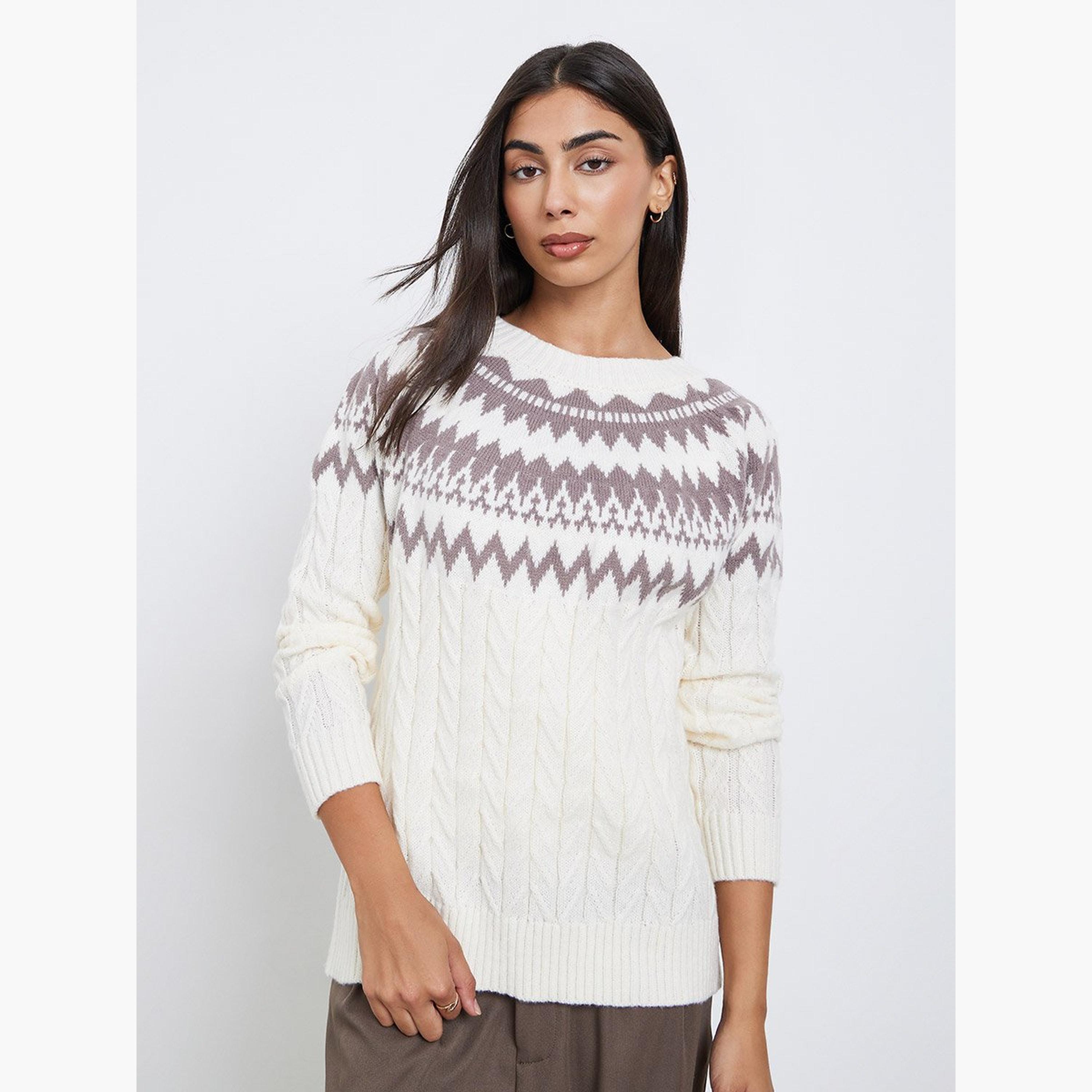 ستايلي - سترة محبوكة بقصّة عادية لون أبيض العاجي-women-winterwear-cardigansandjumpers-jumpers-image-1