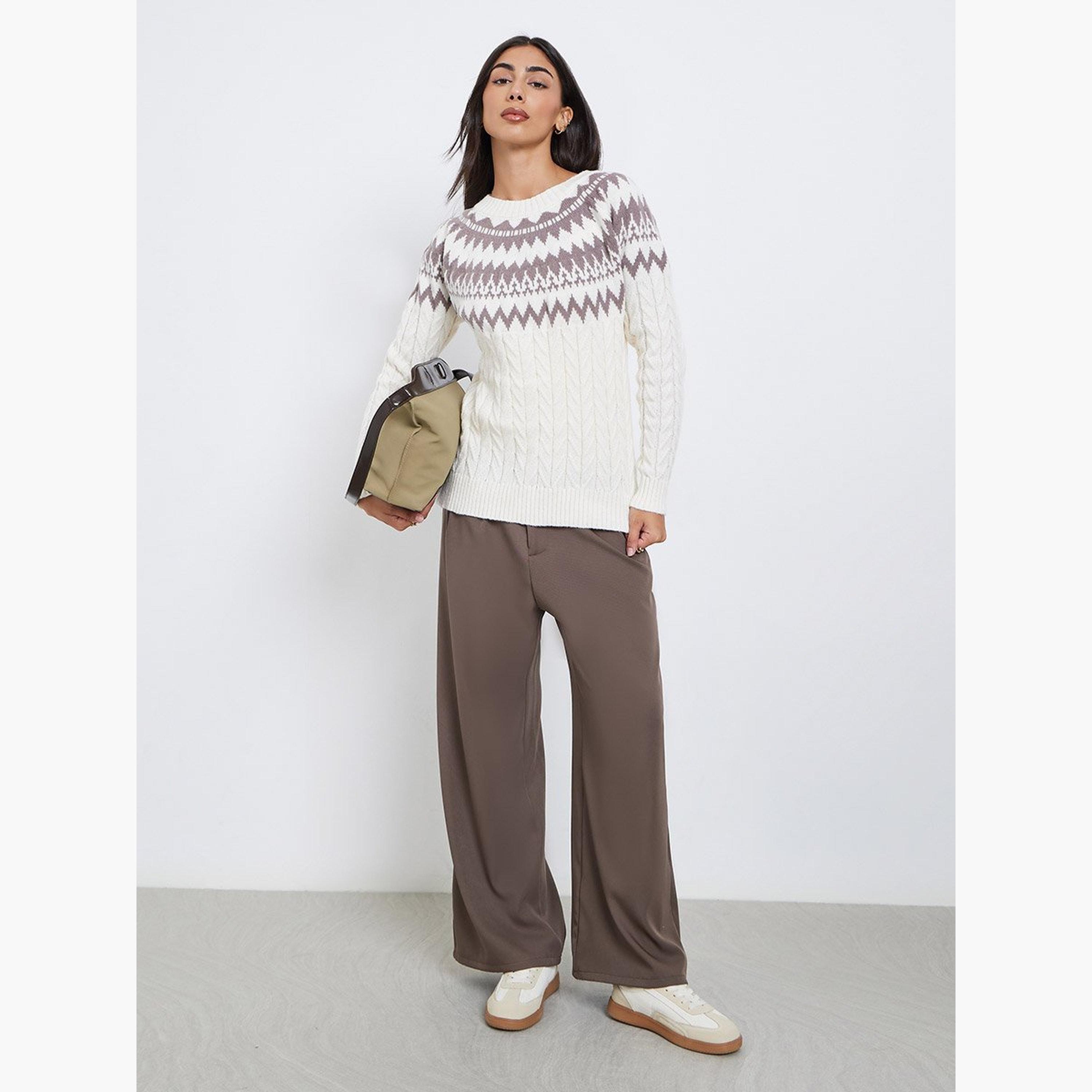 ستايلي - سترة محبوكة بقصّة عادية لون أبيض العاجي-women-winterwear-cardigansandjumpers-jumpers-image-2