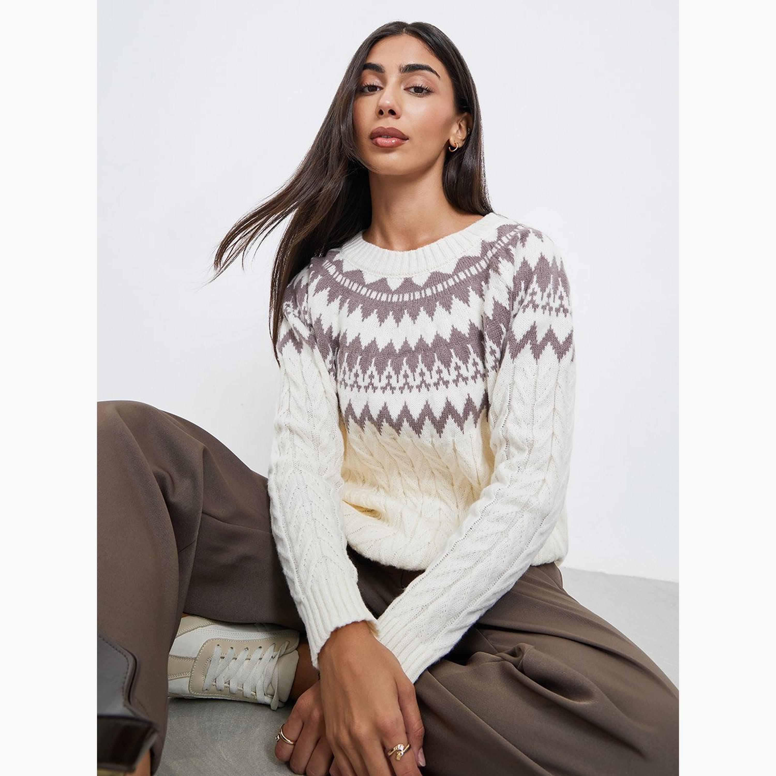ستايلي - سترة محبوكة بقصّة عادية لون أبيض العاجي-women-winterwear-cardigansandjumpers-jumpers-image-3