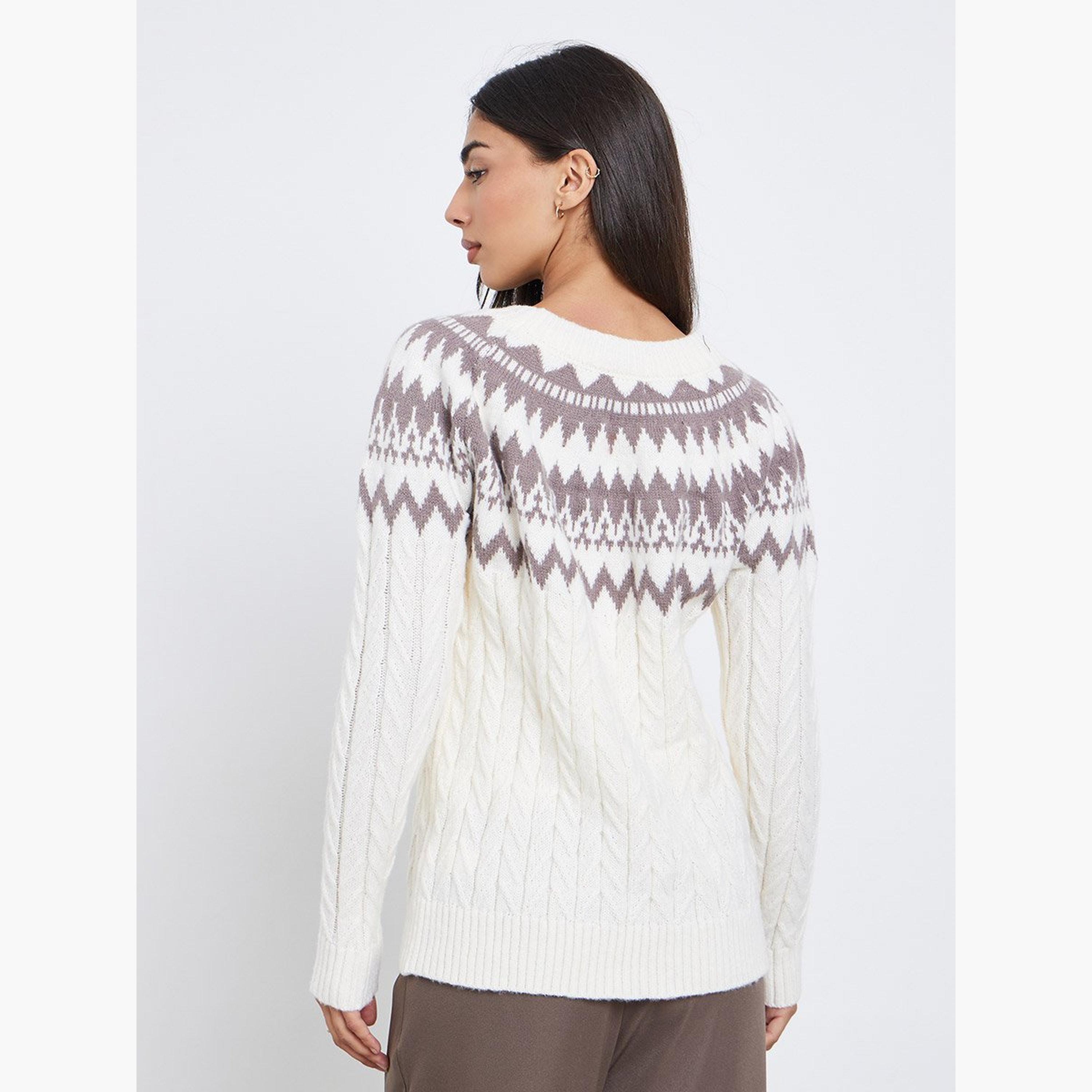 Styli Off White Cable Knit Regular Fit Sweater-women-winterwear-cardigansandjumpers-jumpers-image-5