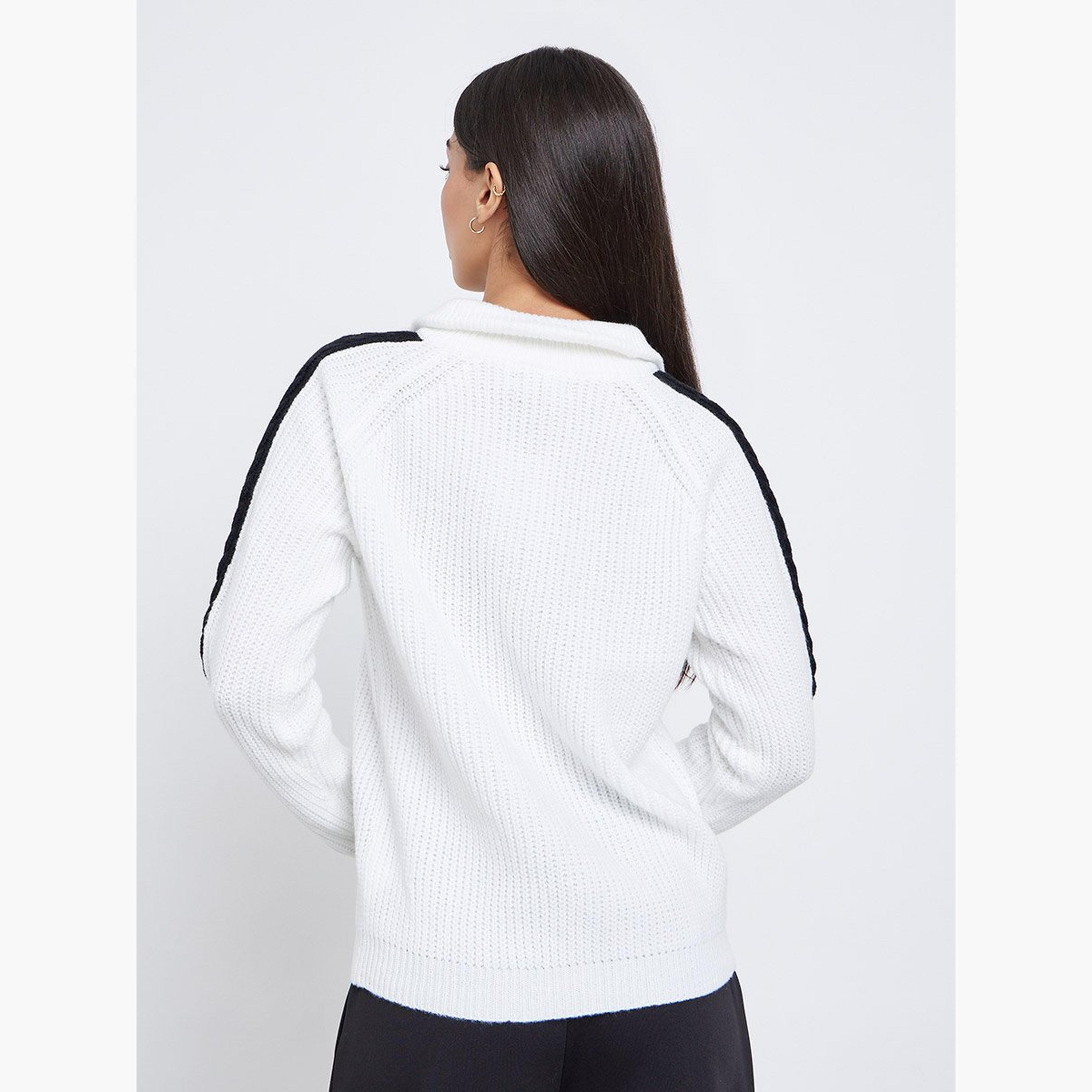 Styli Off White Half-Zip Side Stripe Sweater-women-winterwear-cardigansandjumpers-jumpers-image-4