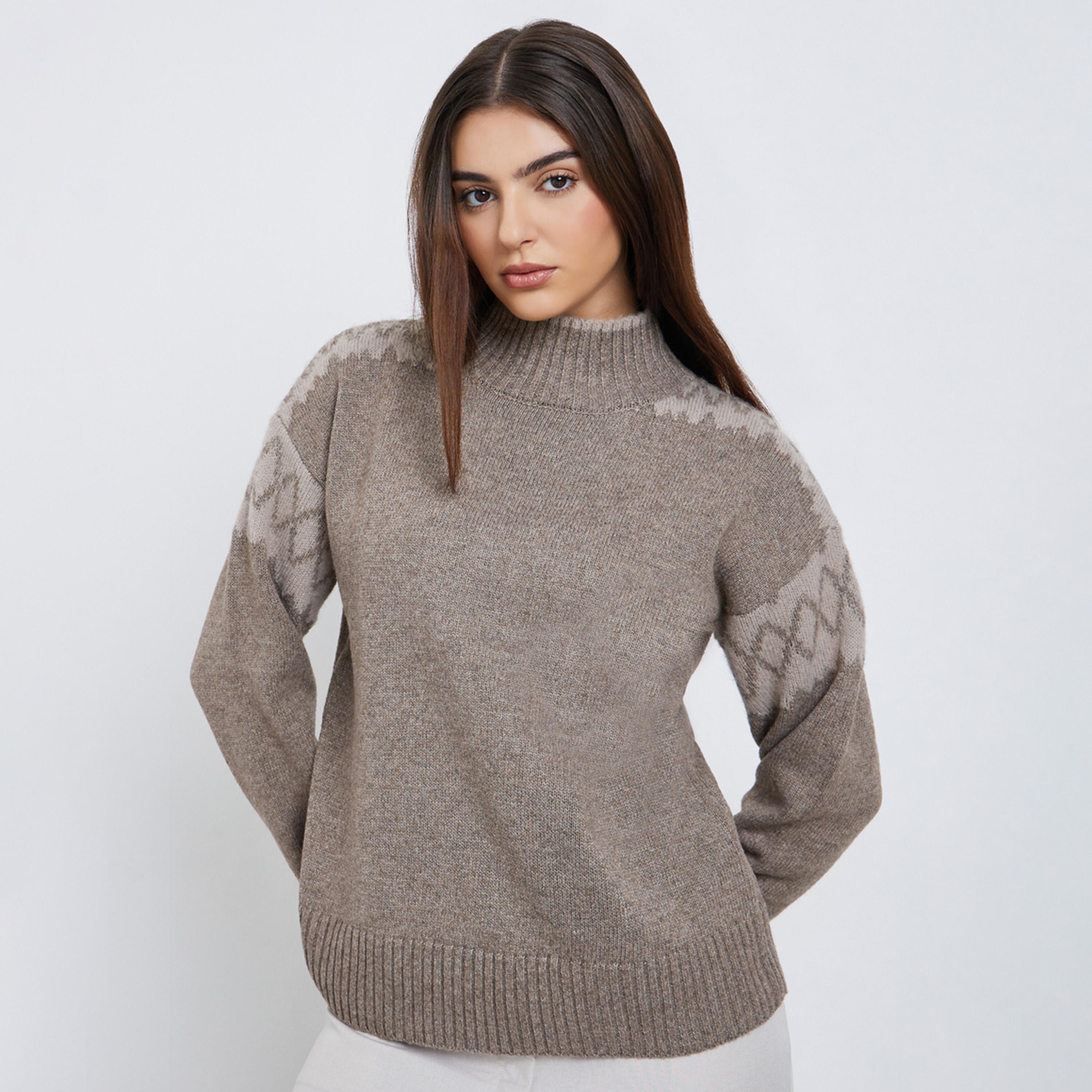 Styli Women Brown Regular Fit Fair Isle Knit Sweater-women-clothing-cardigansandjumpers-jumpers-image-1