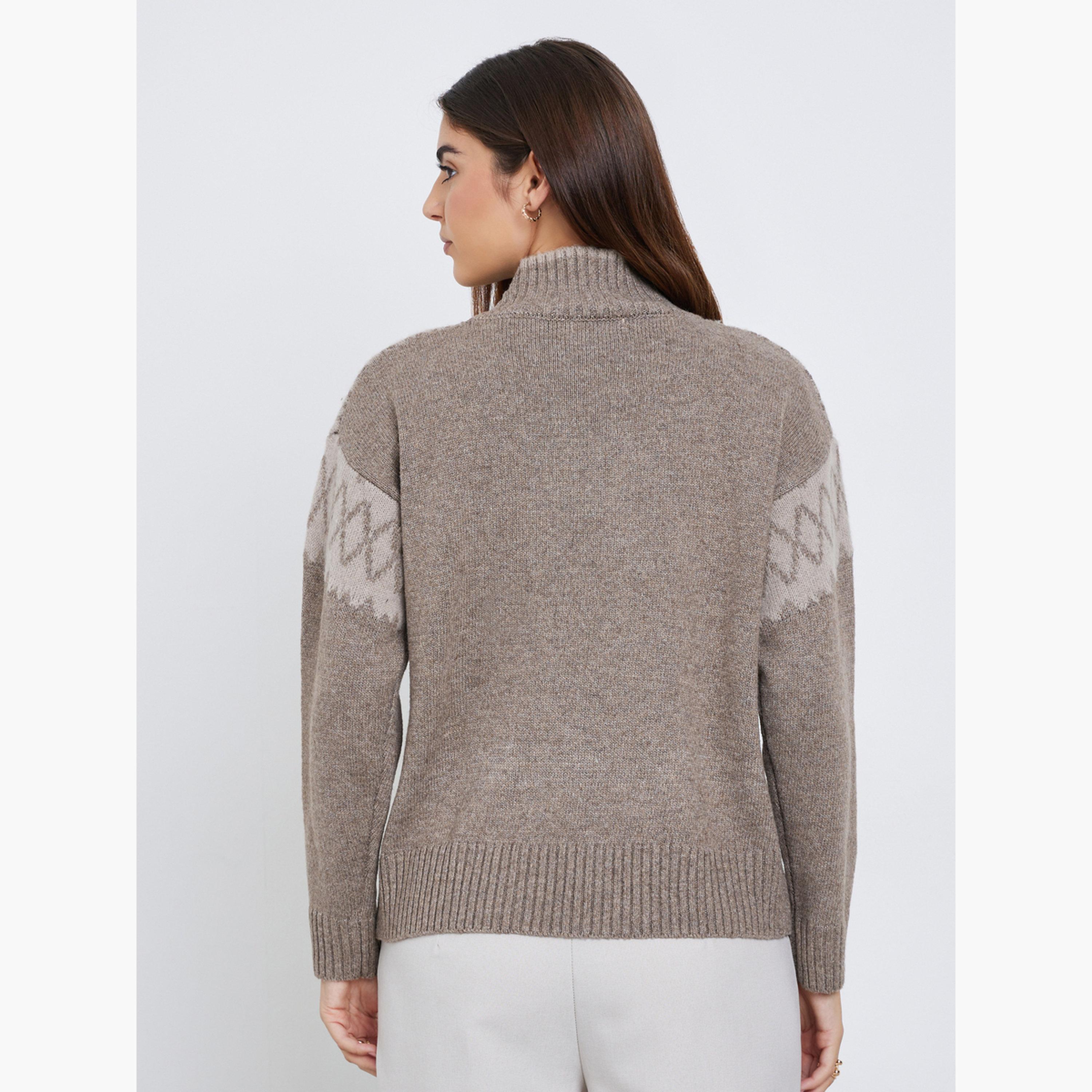 Styli Women Brown Regular Fit Fair Isle Knit Sweater-women-clothing-cardigansandjumpers-jumpers-image-5