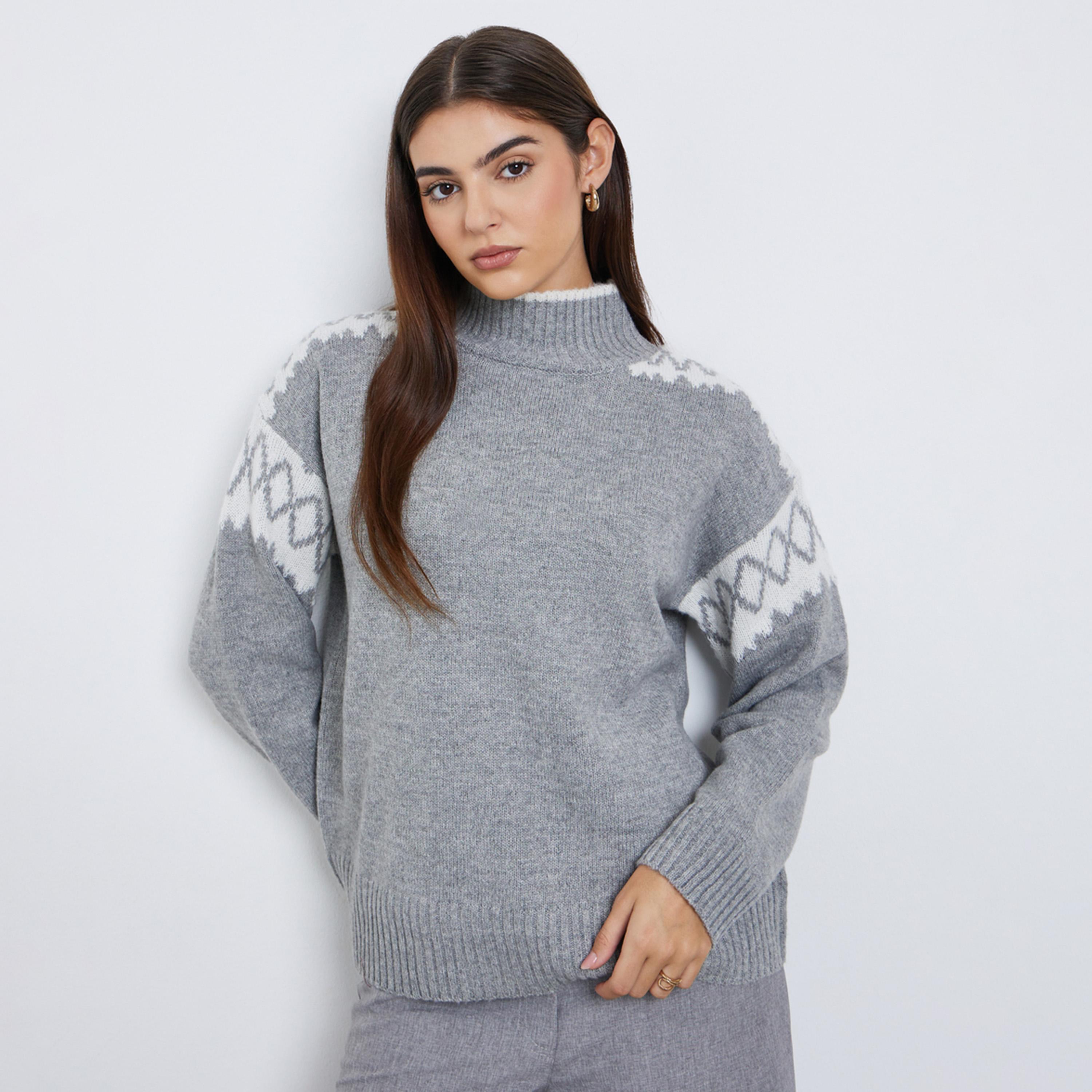 ستايلي - سترة محبوكة رمادية بقصّة عادية-women-clothing-cardigansandjumpers-jumpers-image-1