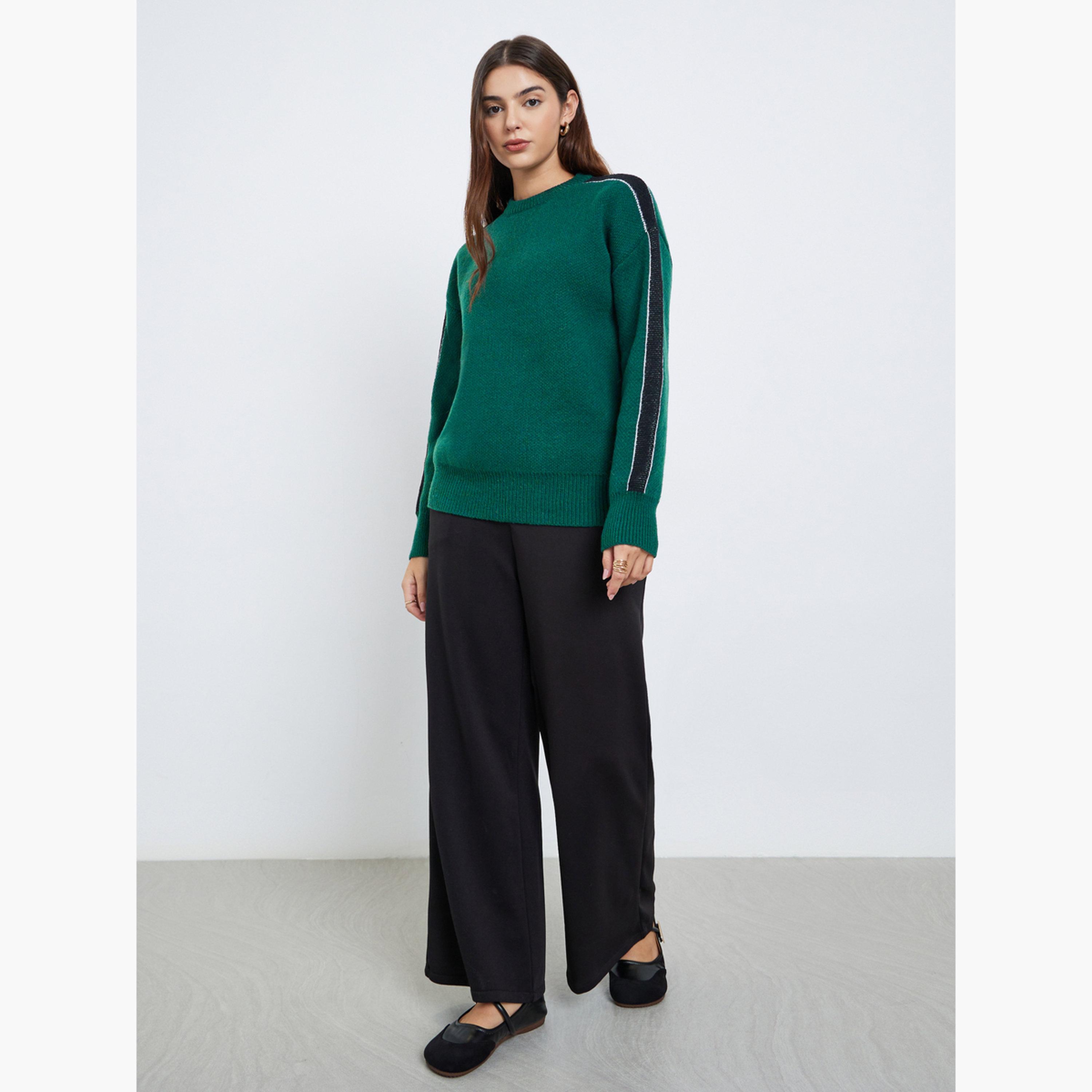ستايلي - سترة خضراء داكنة بقصّة عادية مع خطوط جانبية-women-winterwear-cardigansandjumpers-jumpers-image-2