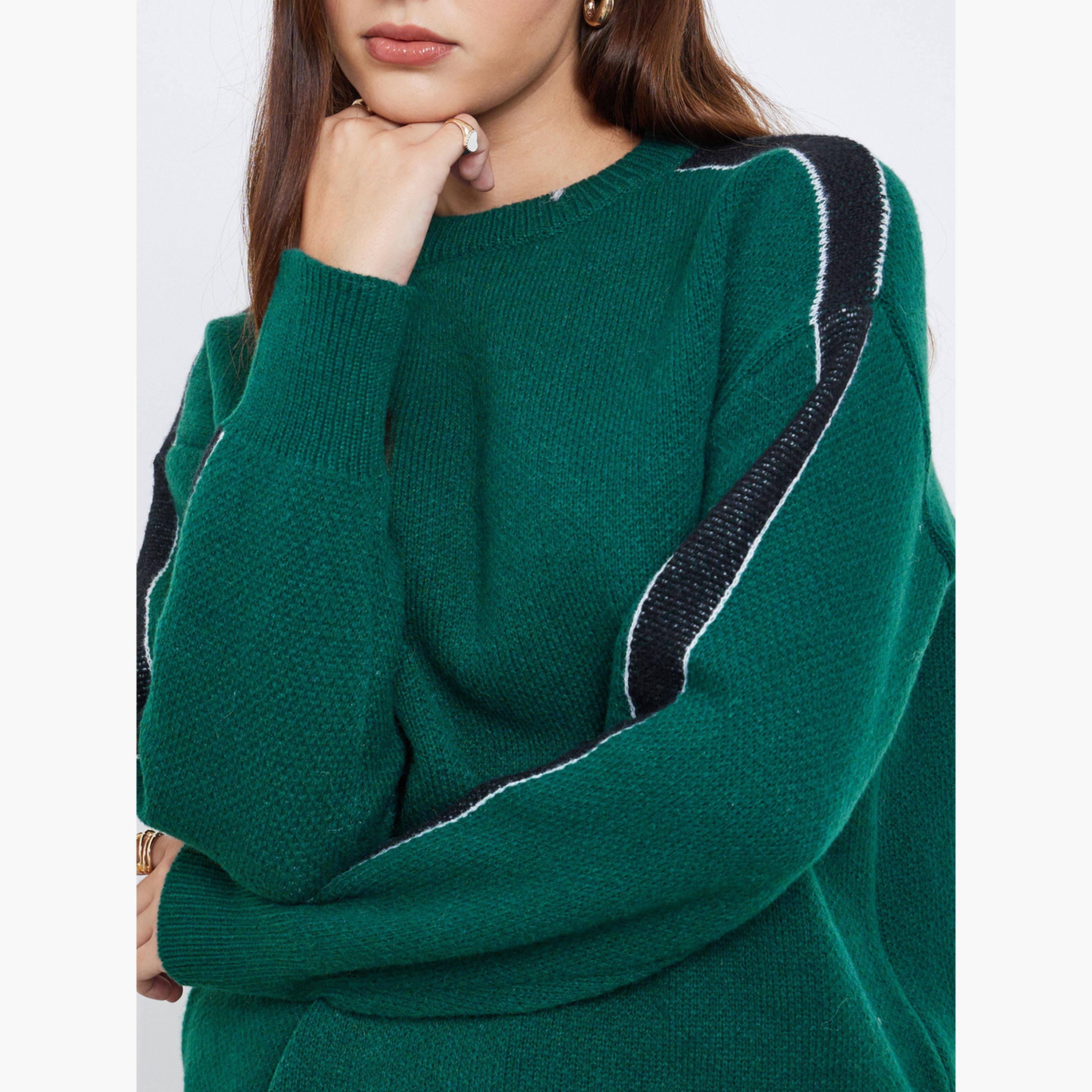 ستايلي - سترة خضراء داكنة بقصّة عادية مع خطوط جانبية-women-winterwear-cardigansandjumpers-jumpers-image-4